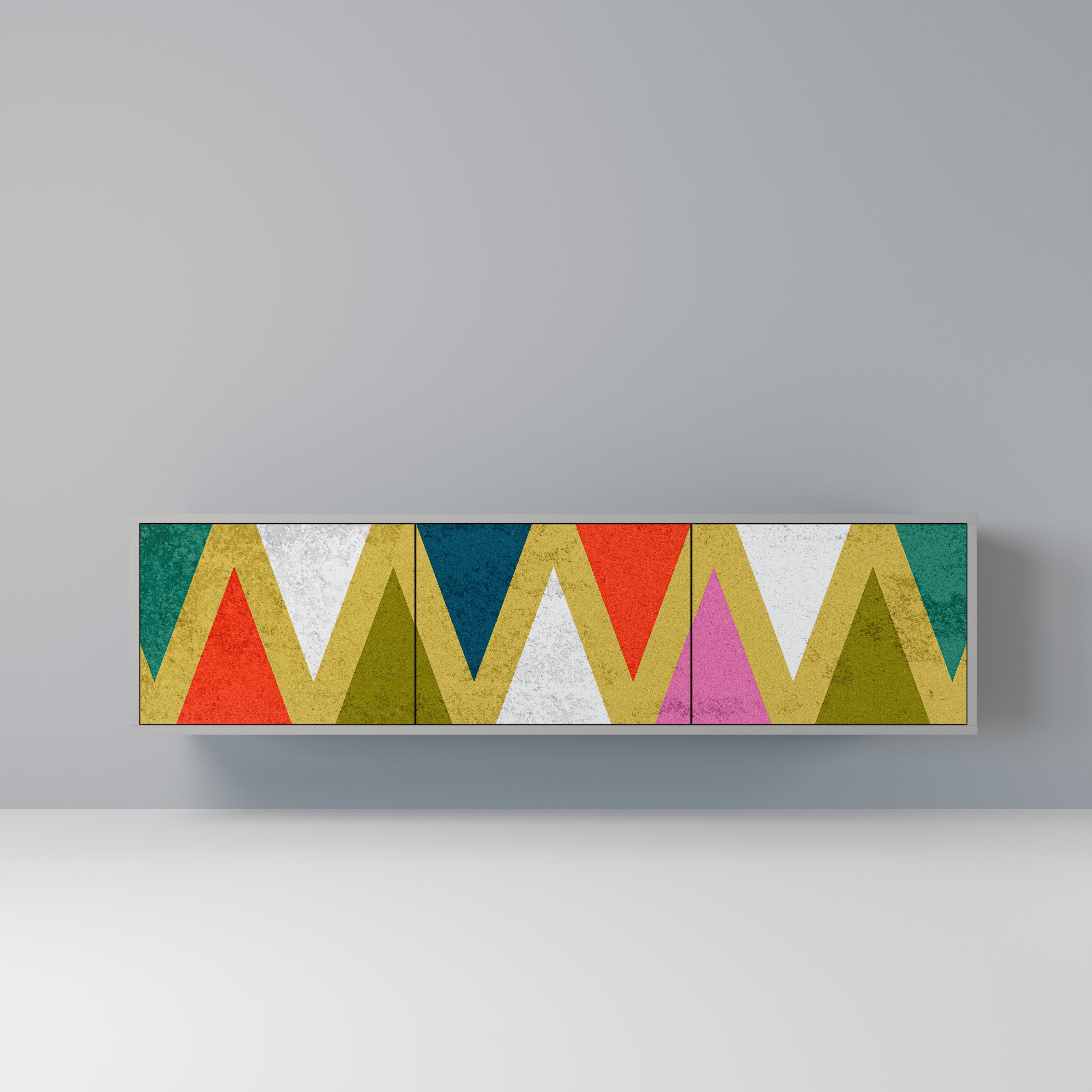Βάση τηλεόρασης 3 θυρών COLORFUL TRIANGLES σε γκρι φινίρισμα