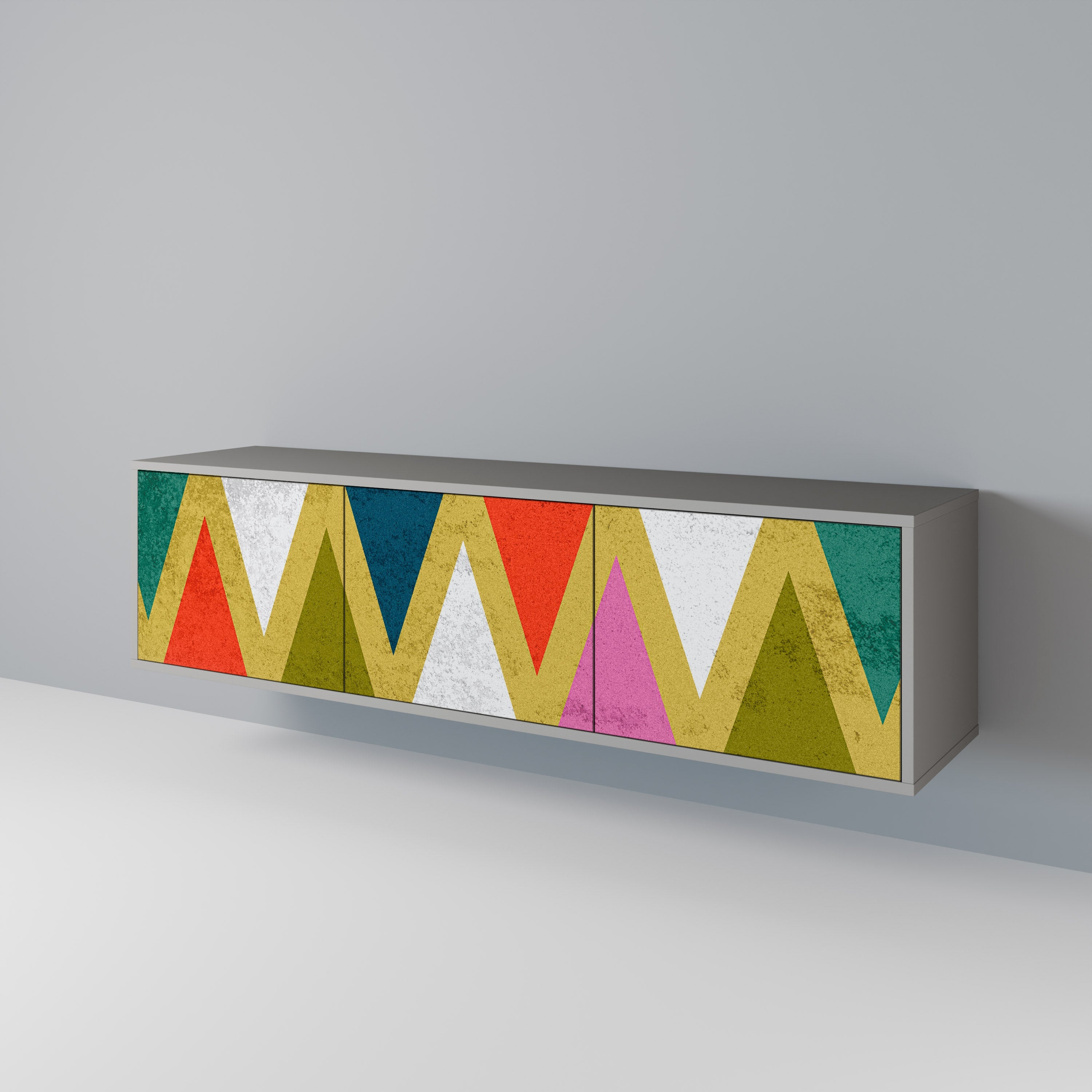 Βάση τηλεόρασης 3 θυρών COLORFUL TRIANGLES σε γκρι φινίρισμα