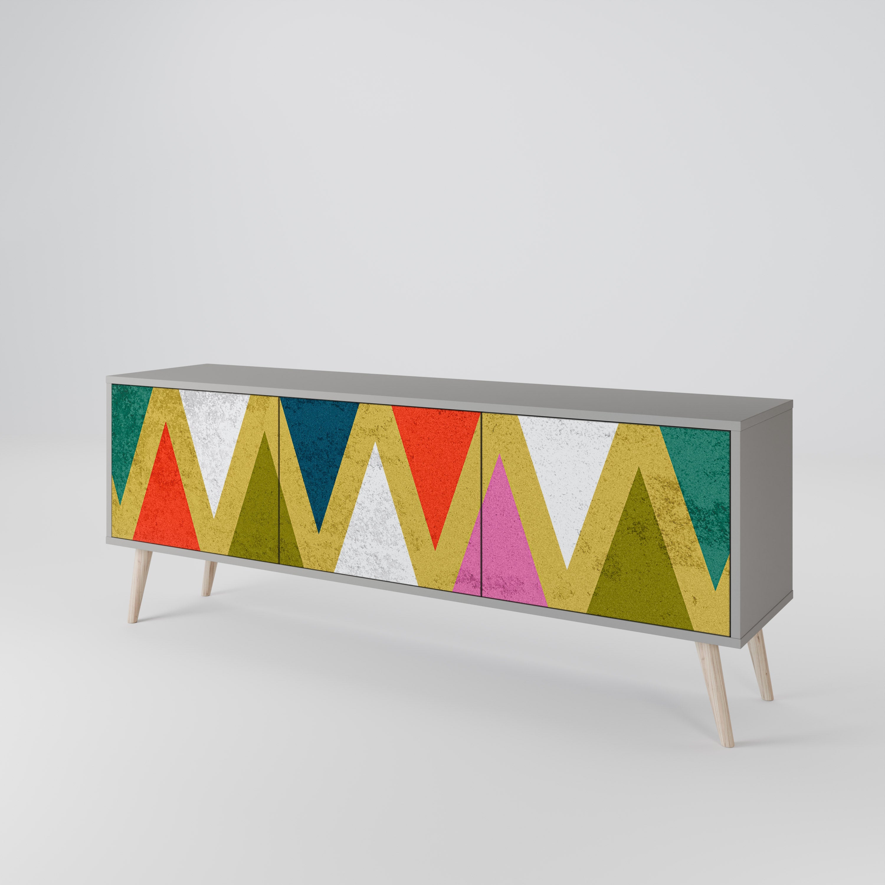 Βάση τηλεόρασης 3 θυρών COLORFUL TRIANGLES σε γκρι φινίρισμα