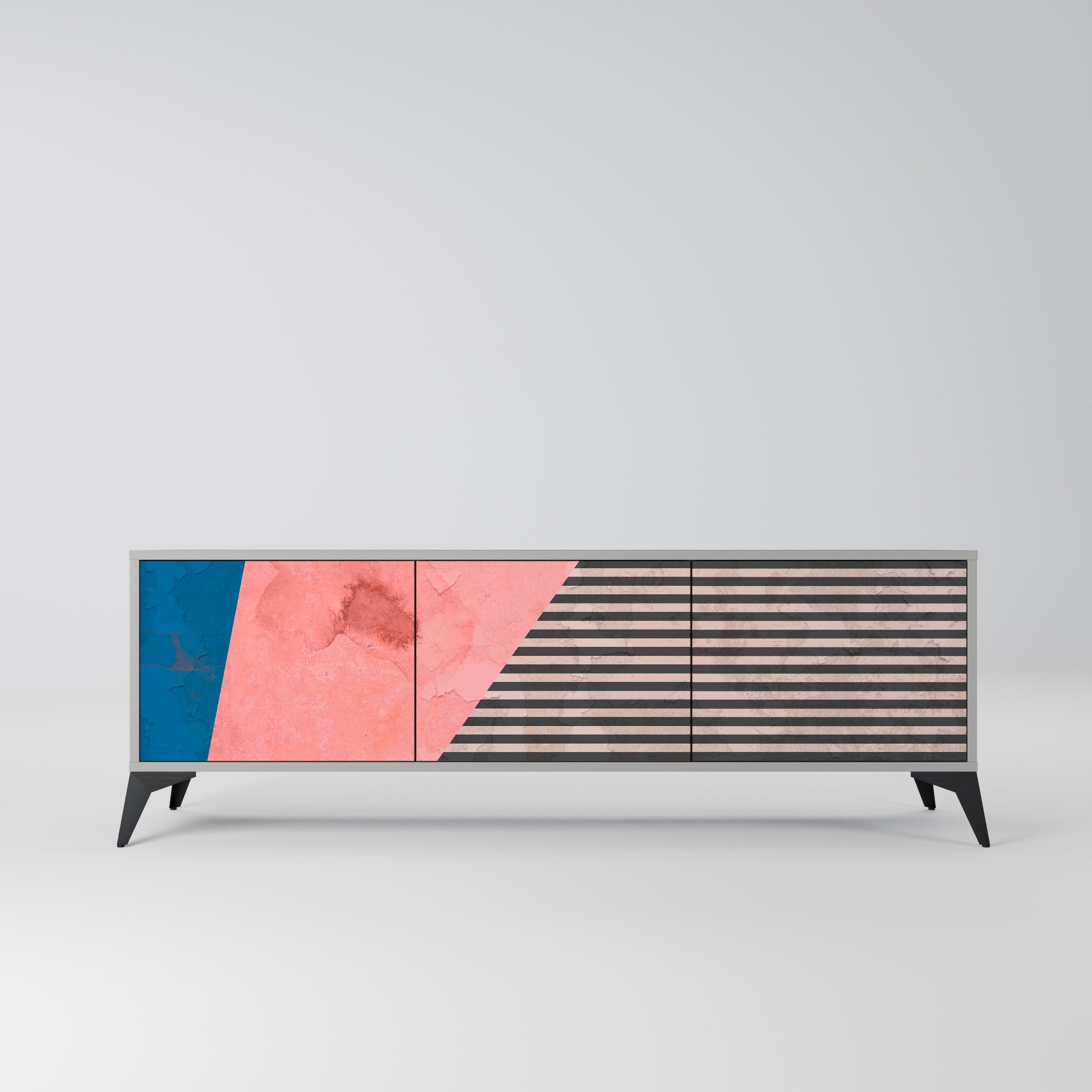 Βάση τηλεόρασης GLAMOROUS STRIPE με 3 πόρτες σε γκρι φινίρισμα