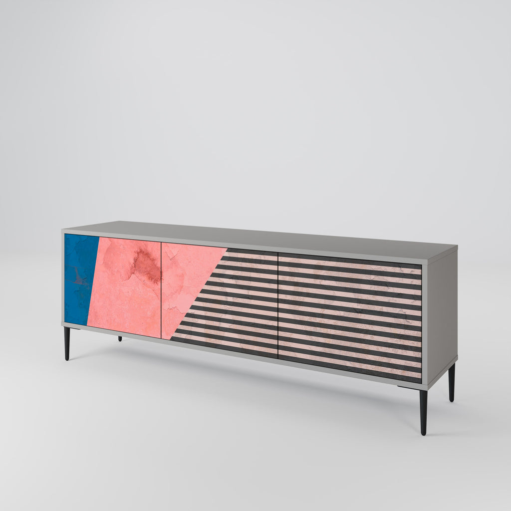 GLAMOROUS STRIPE 3-Door TV Stand in Grey Finish