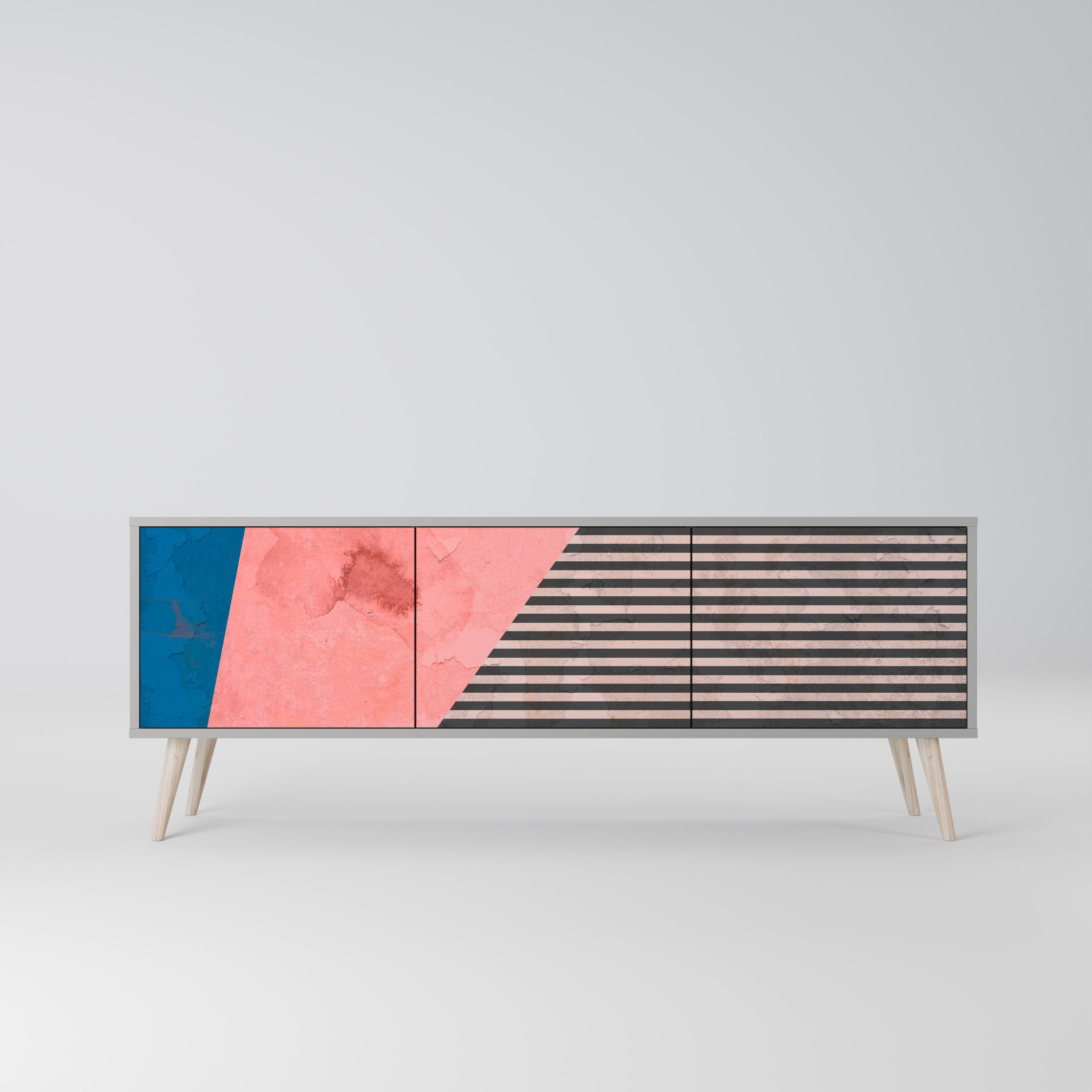 Βάση τηλεόρασης GLAMOROUS STRIPE με 3 πόρτες σε γκρι φινίρισμα