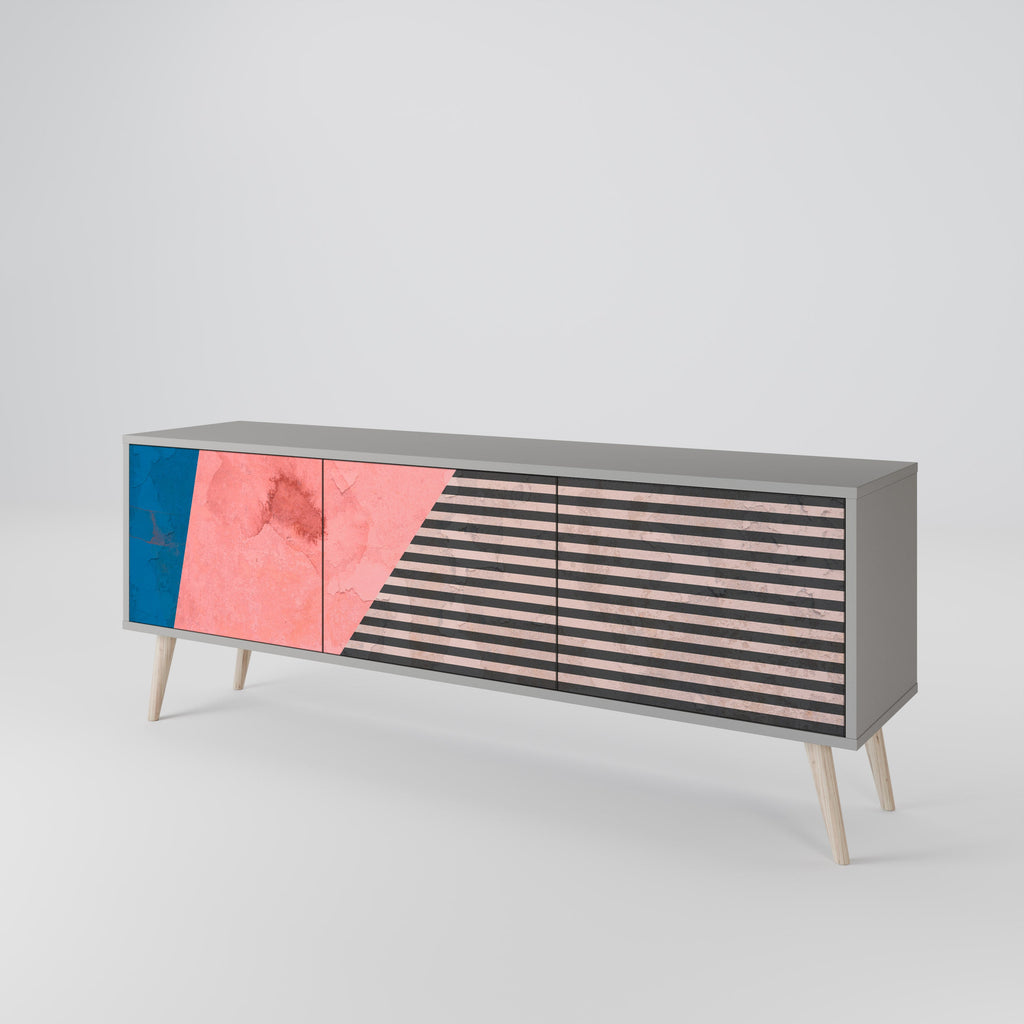 GLAMOROUS STRIPE 3-Door TV Stand in Grey Finish