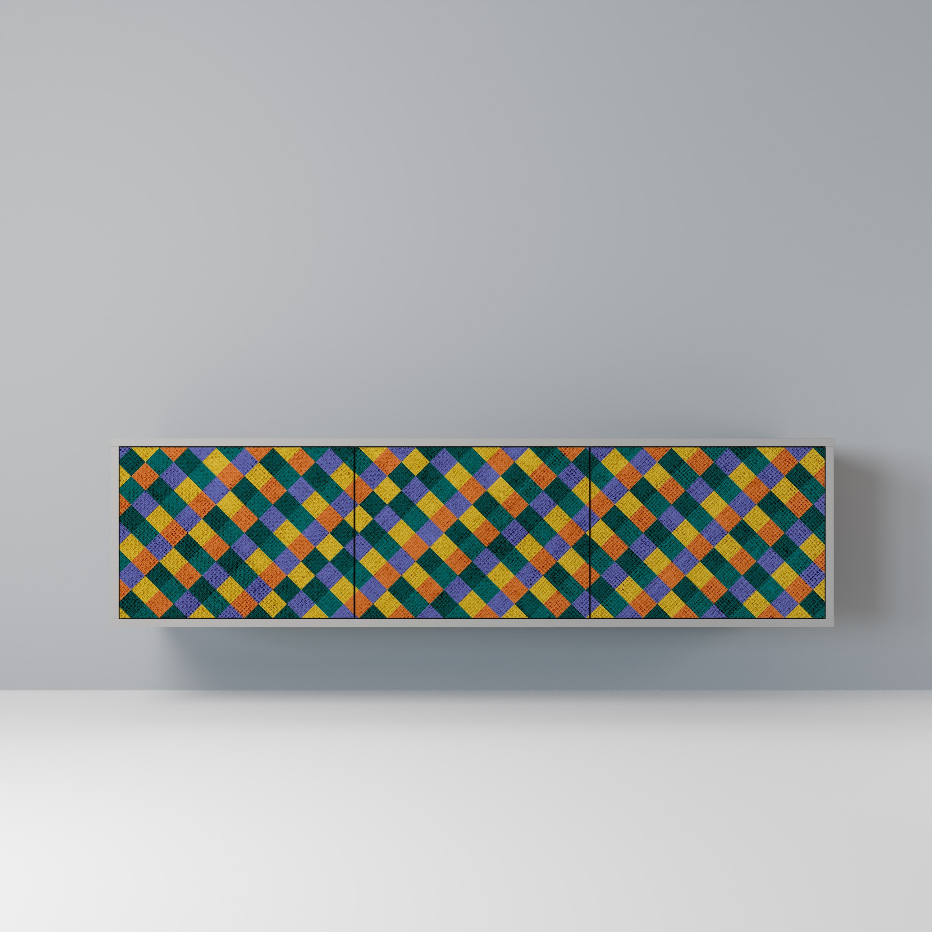 Βάση τηλεόρασης PAINTED SQUARES MIX 3 πορτών σε γκρι φινίρισμα