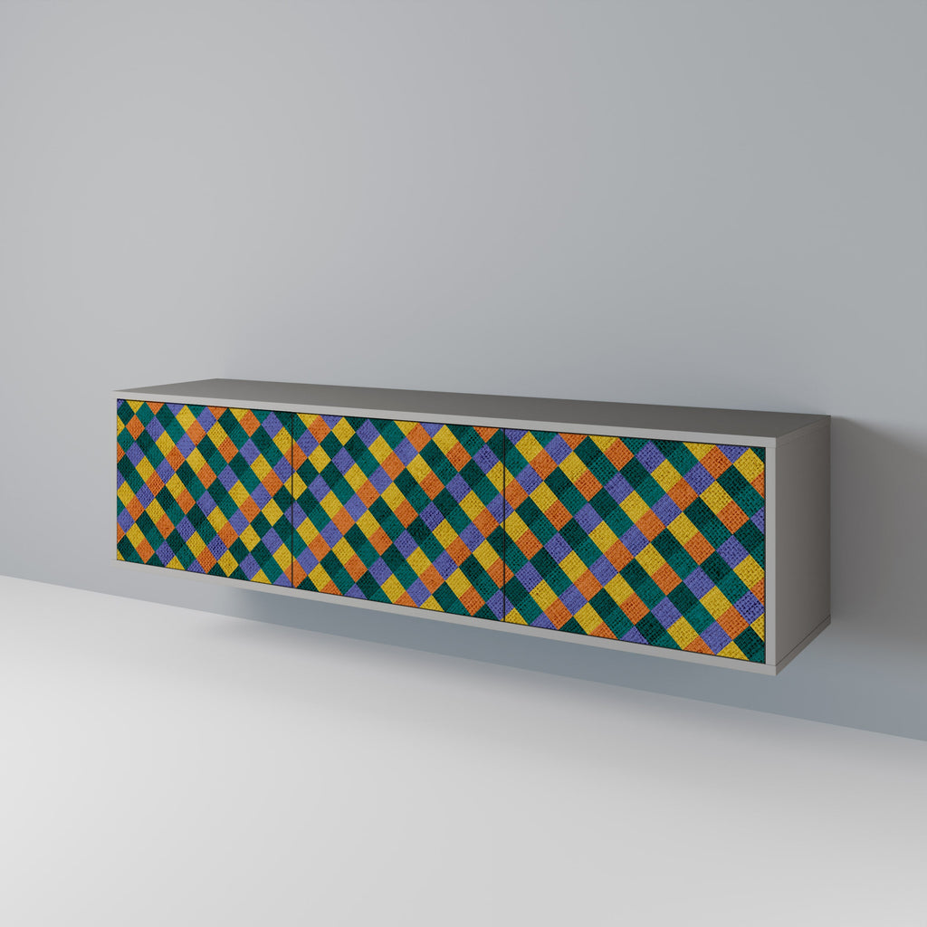 Βάση τηλεόρασης PAINTED SQUARES MIX 3 πορτών σε γκρι φινίρισμα