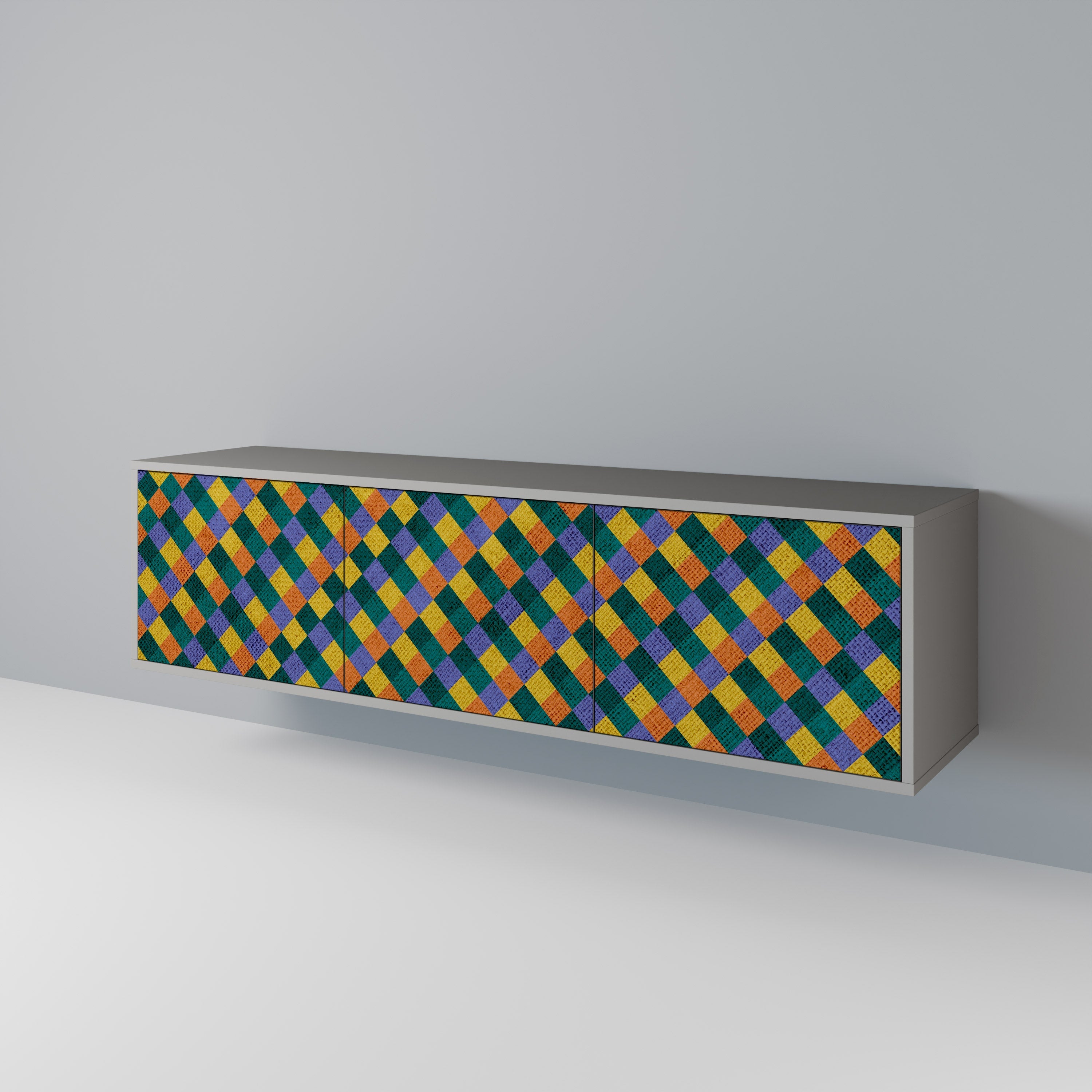 Βάση τηλεόρασης PAINTED SQUARES MIX 3 πορτών σε γκρι φινίρισμα