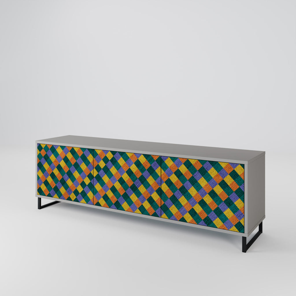 Βάση τηλεόρασης PAINTED SQUARES MIX 3 πορτών σε γκρι φινίρισμα