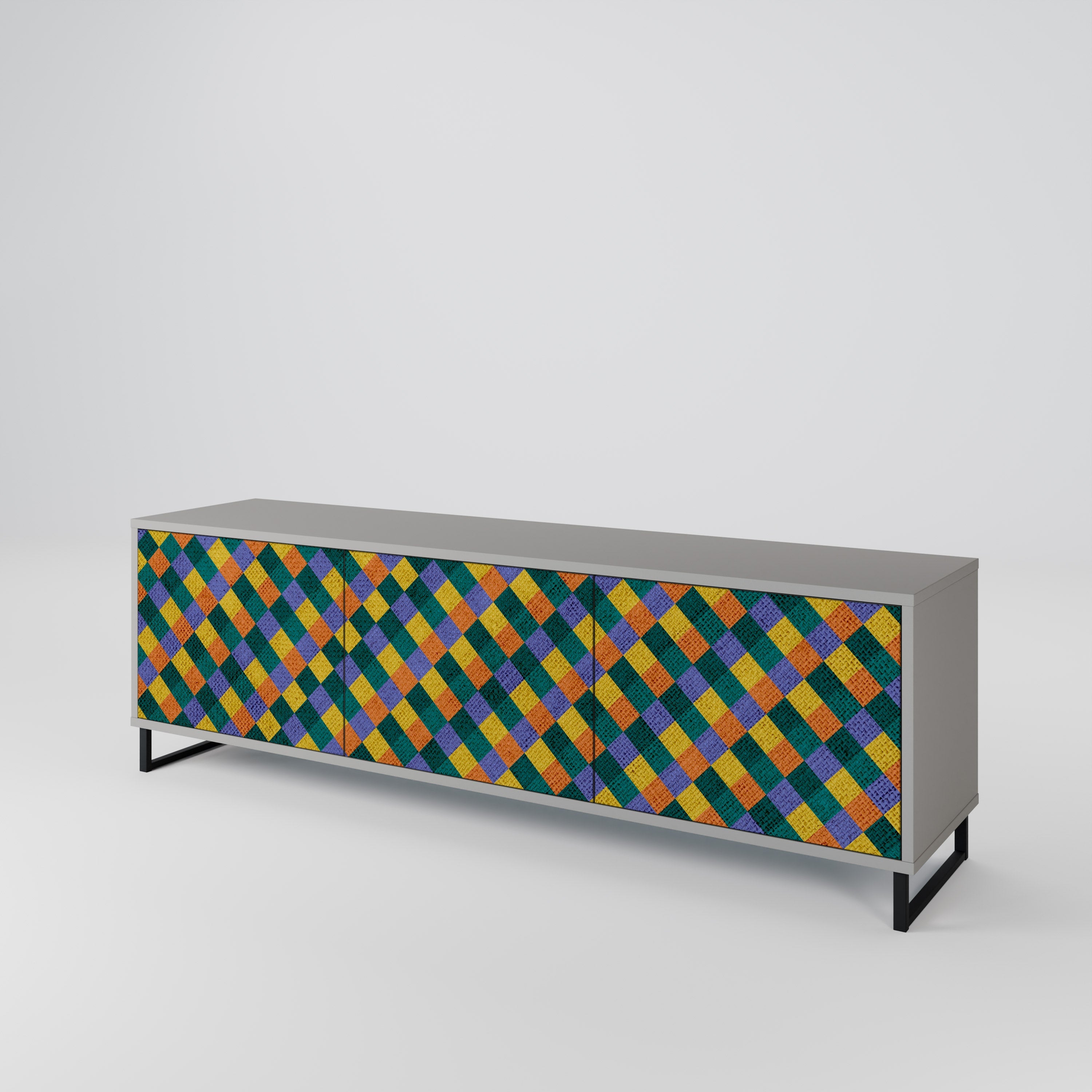 Βάση τηλεόρασης PAINTED SQUARES MIX 3 πορτών σε γκρι φινίρισμα