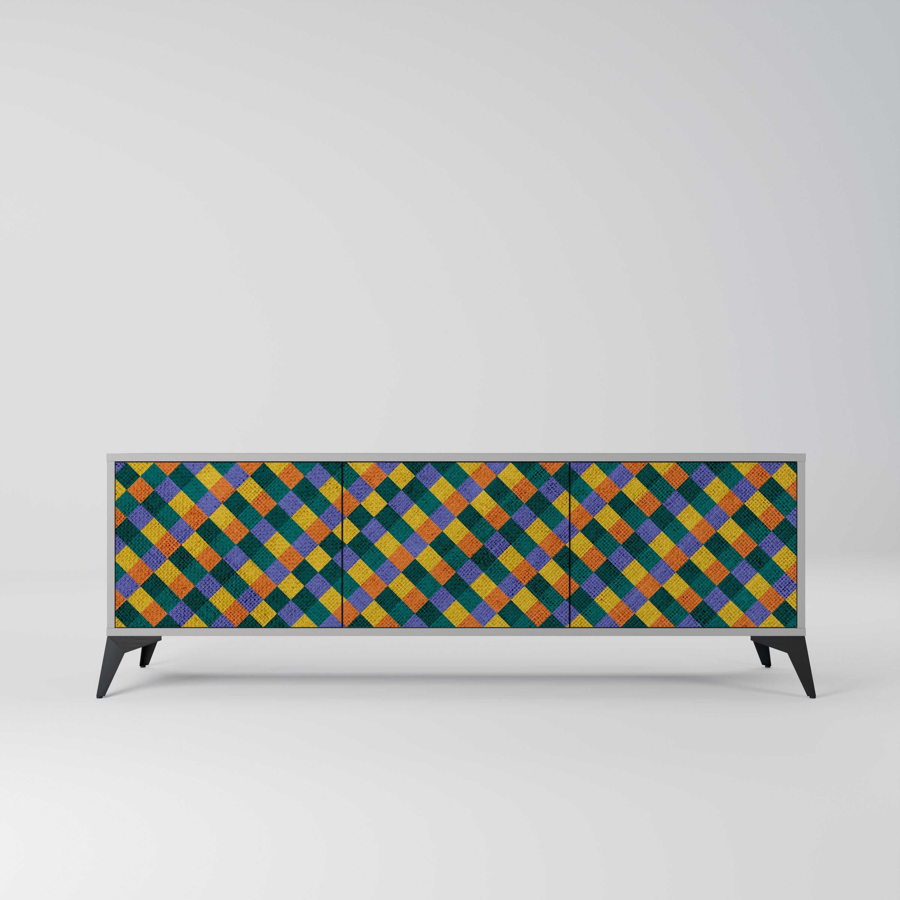 Βάση τηλεόρασης PAINTED SQUARES MIX 3 πορτών σε γκρι φινίρισμα