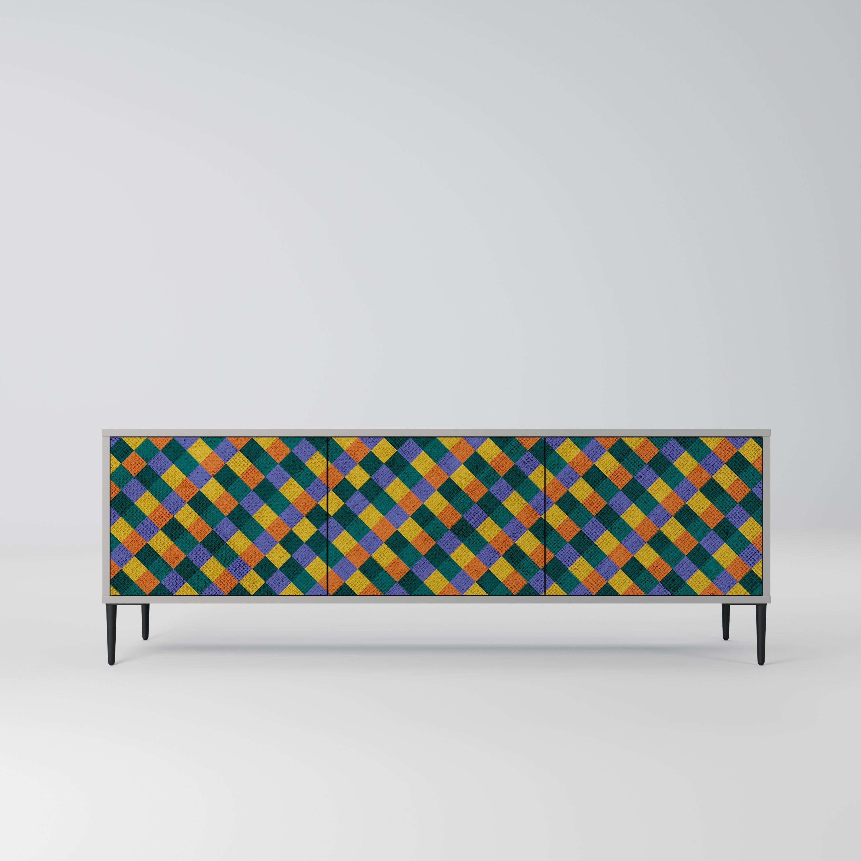 Βάση τηλεόρασης PAINTED SQUARES MIX 3 πορτών σε γκρι φινίρισμα