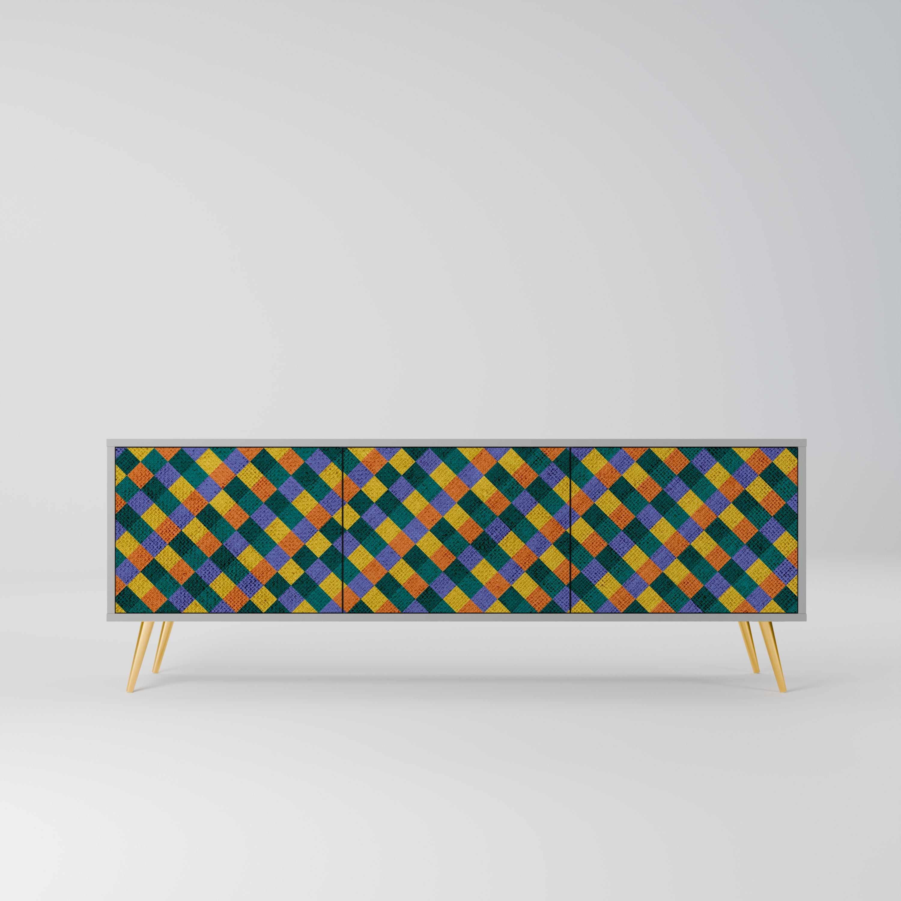 Βάση τηλεόρασης PAINTED SQUARES MIX 3 πορτών σε γκρι φινίρισμα