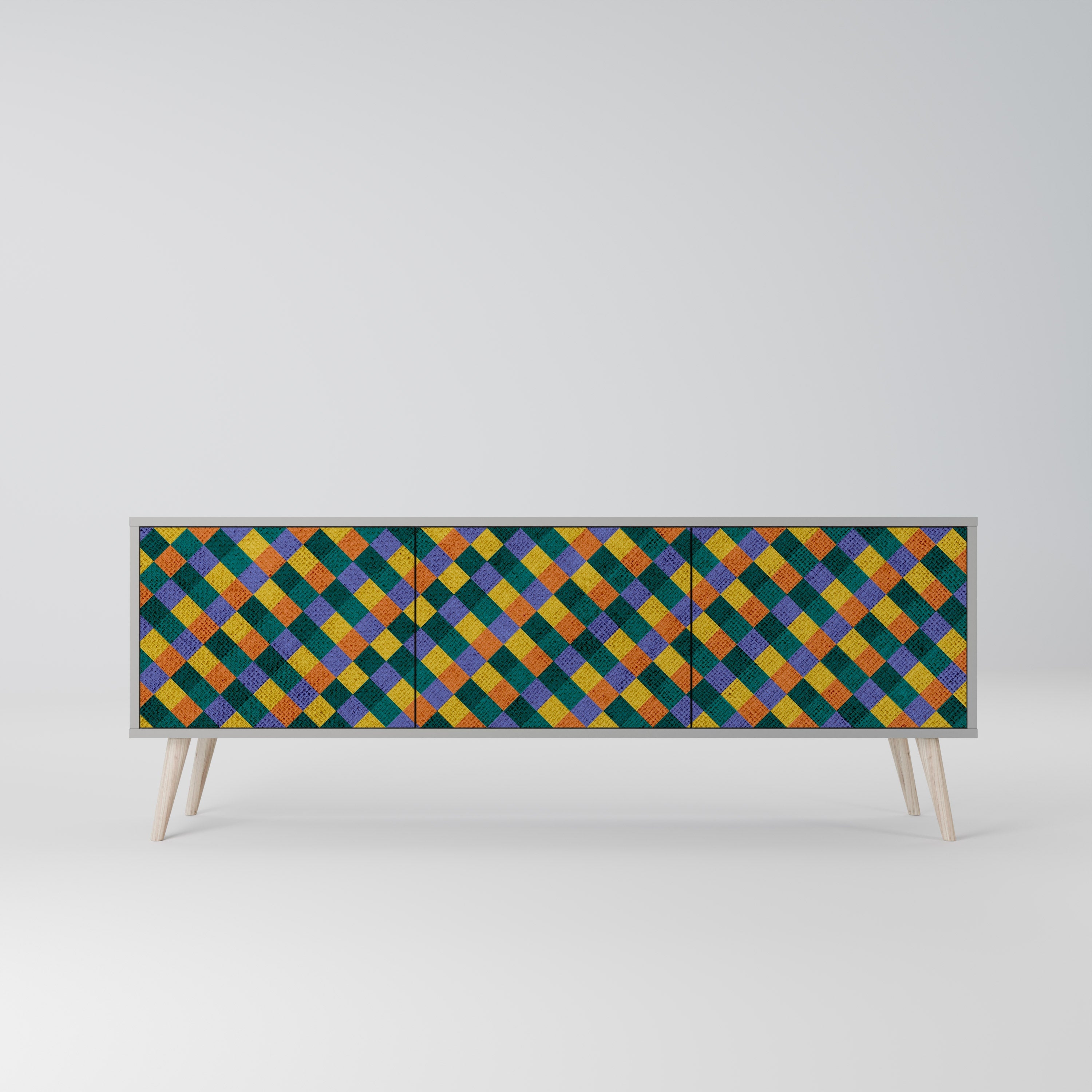Βάση τηλεόρασης PAINTED SQUARES MIX 3 πορτών σε γκρι φινίρισμα