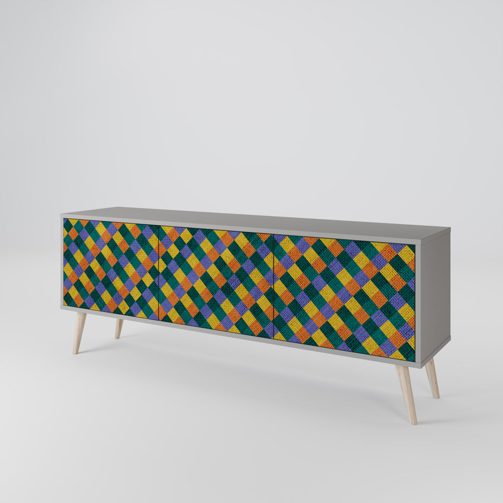 Βάση τηλεόρασης PAINTED SQUARES MIX 3 πορτών σε γκρι φινίρισμα