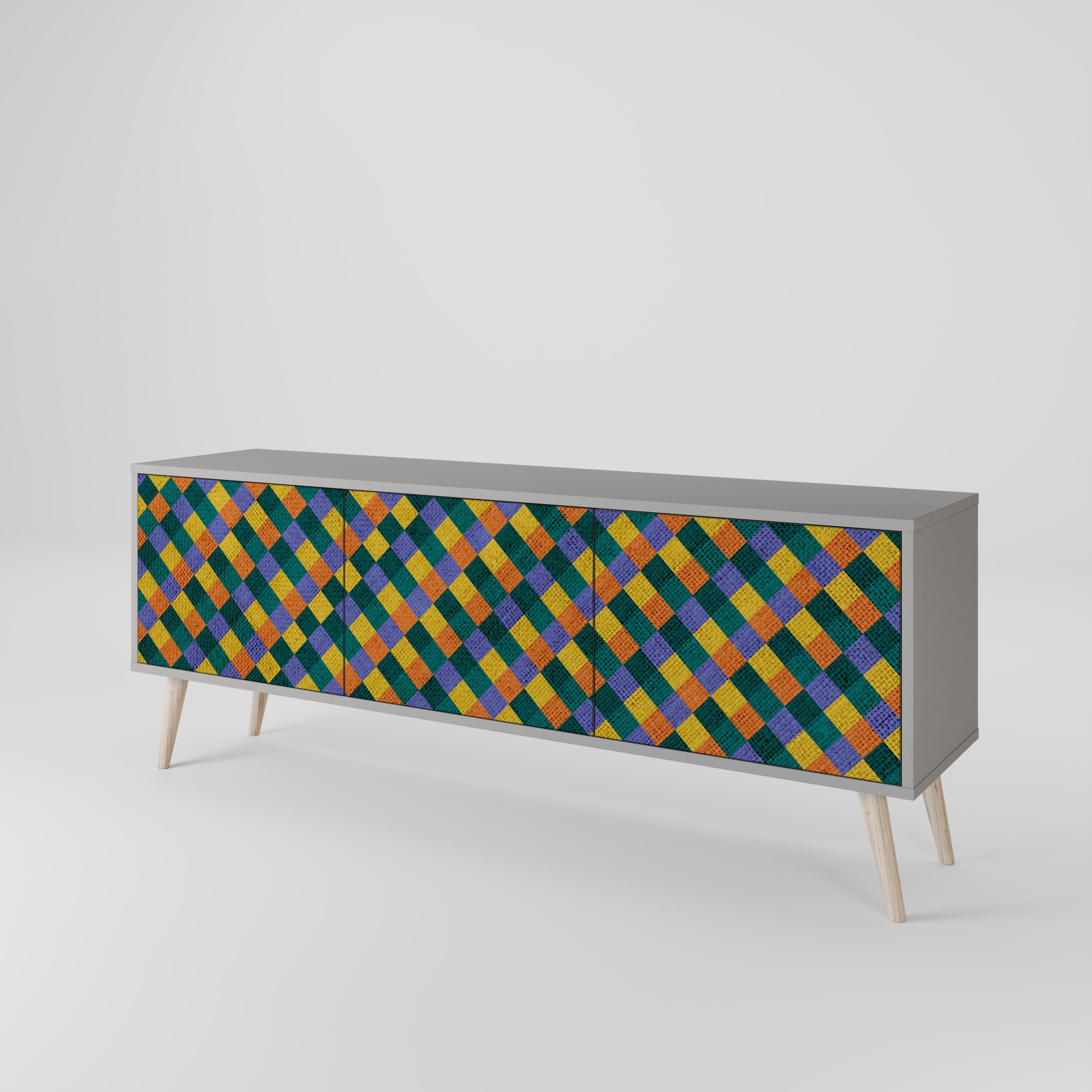 Βάση τηλεόρασης PAINTED SQUARES MIX 3 πορτών σε γκρι φινίρισμα