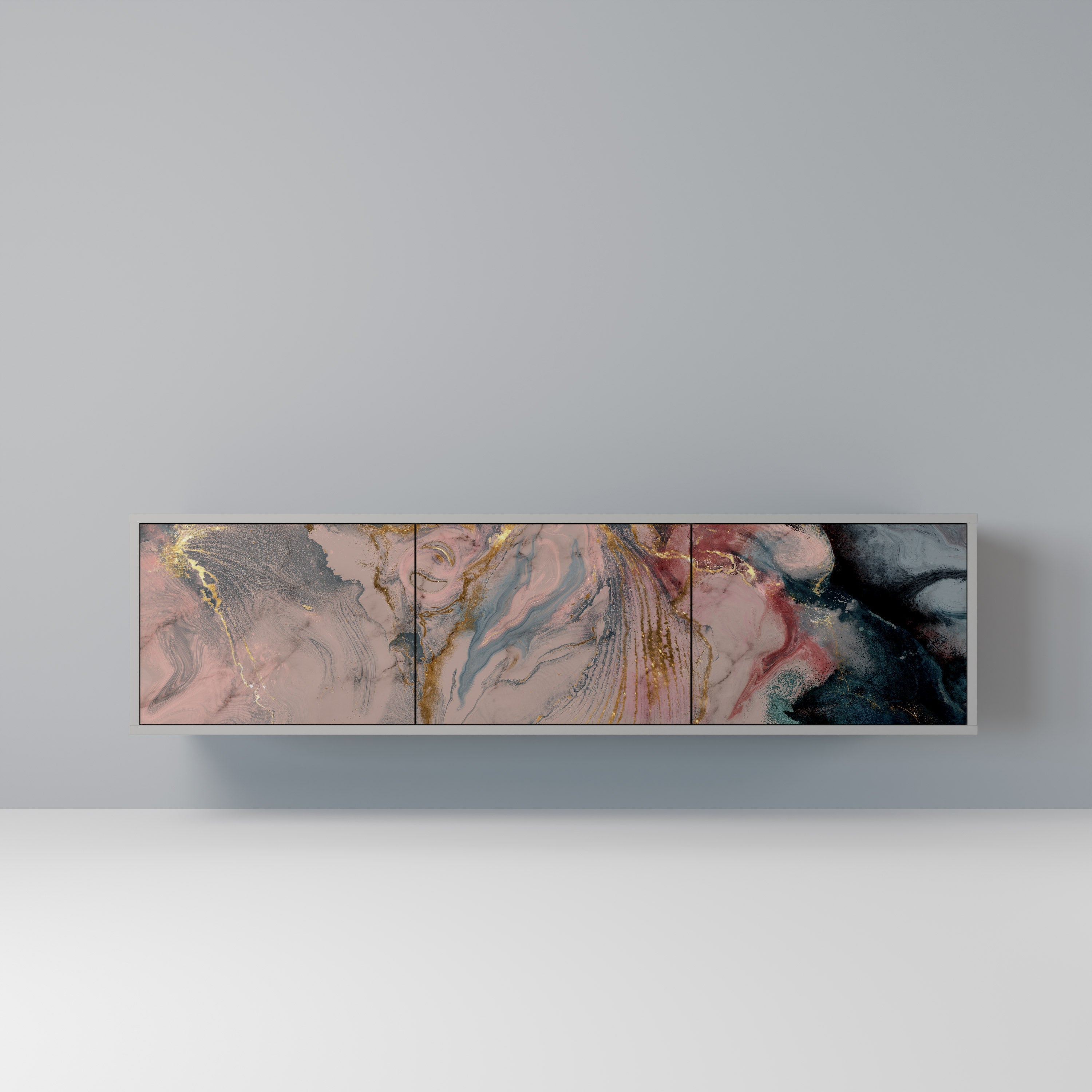 Βάση τηλεόρασης GILDED SWIRLS με 3 πόρτες σε γκρι φινίρισμα