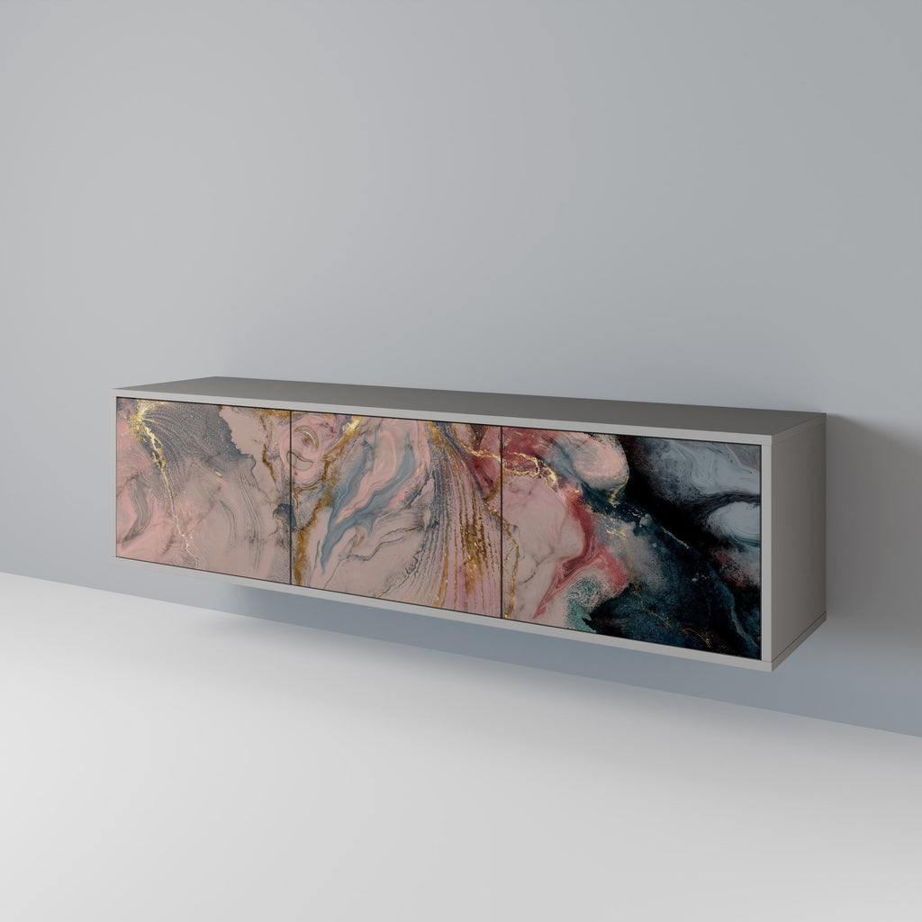 Βάση τηλεόρασης GILDED SWIRLS με 3 πόρτες σε γκρι φινίρισμα