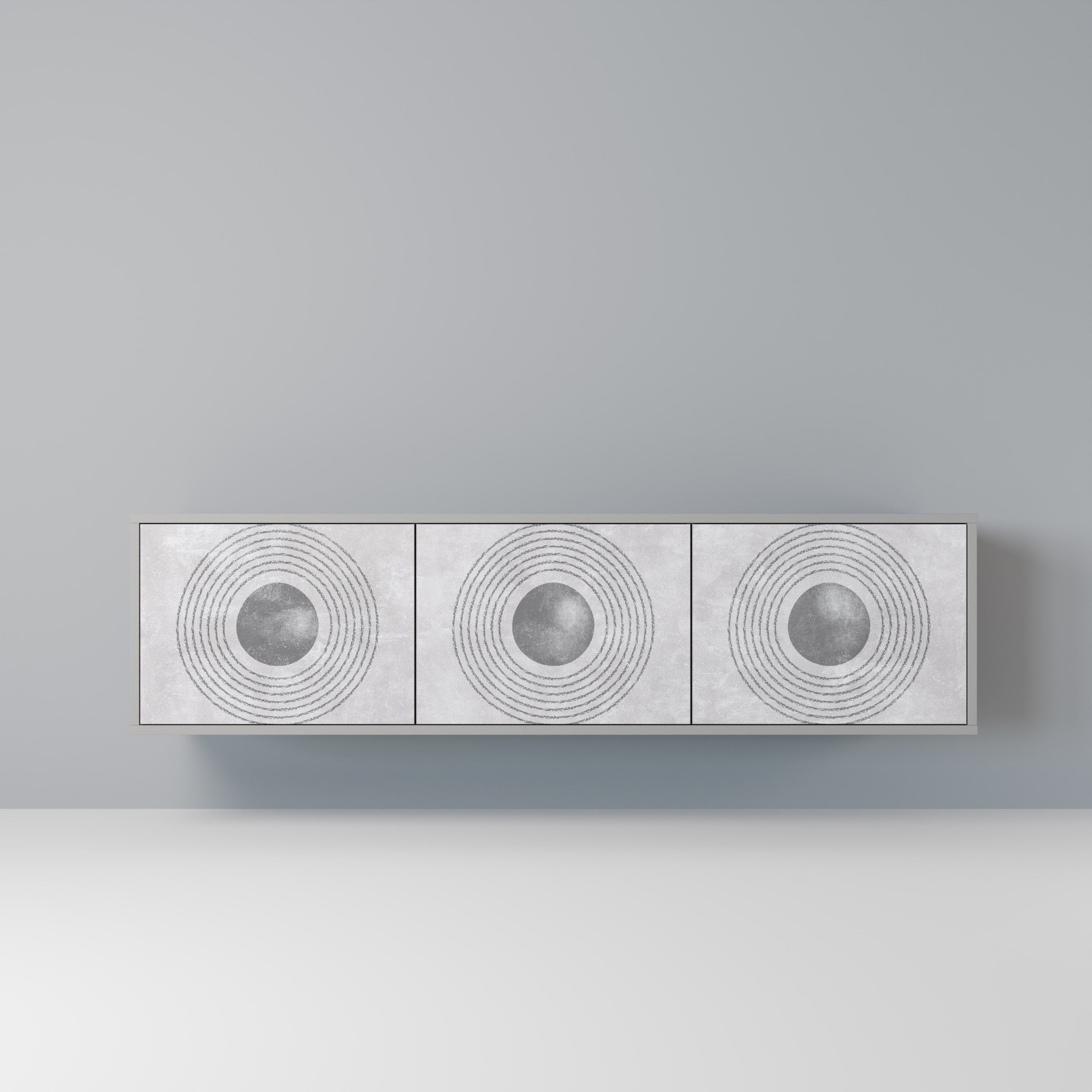 Βάση τηλεόρασης SOLID CIRCLES με 3 πόρτες σε γκρι φινίρισμα