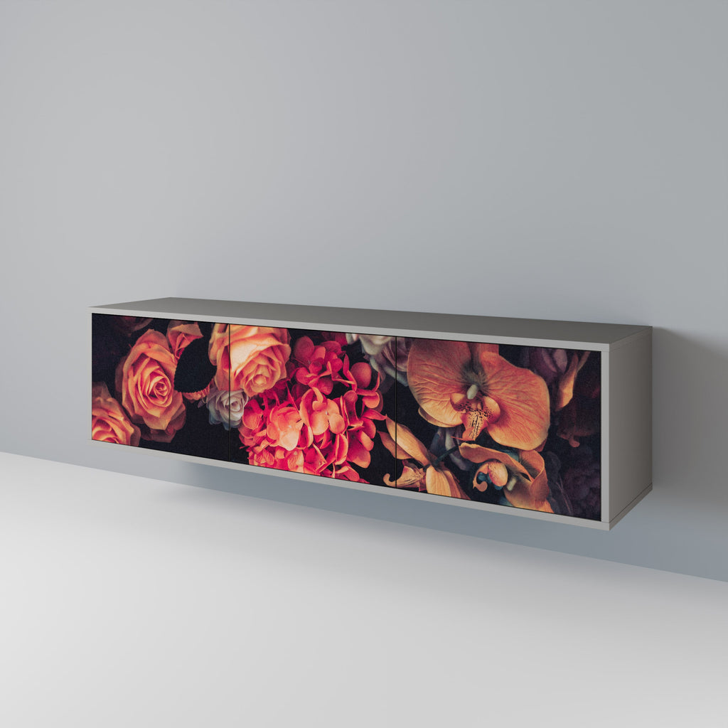 NEVERENDING BLOOM 3-Door TV Stand in Grey Finish