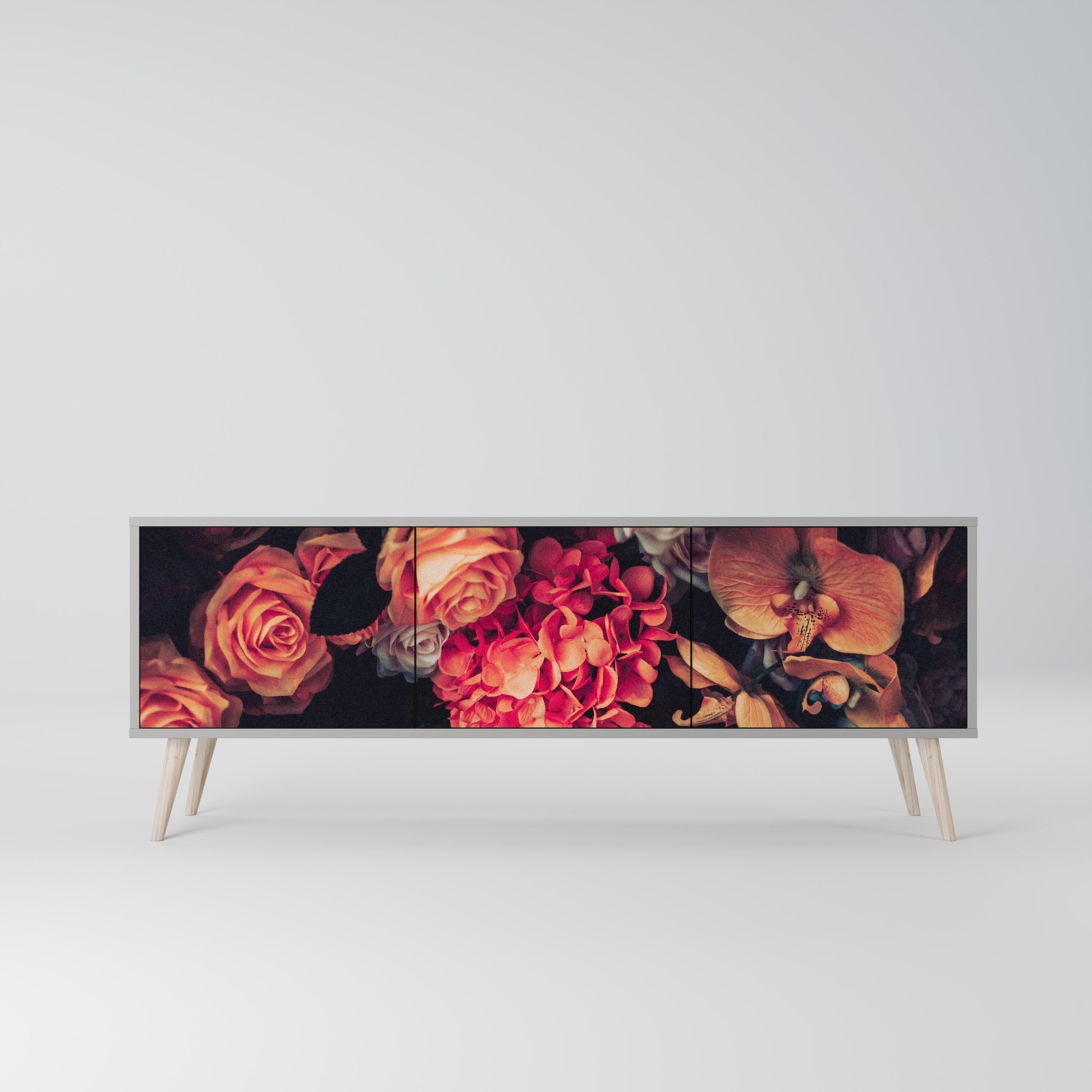 NEVERENDING BLOOM 3-Door TV Stand in Grey Finish