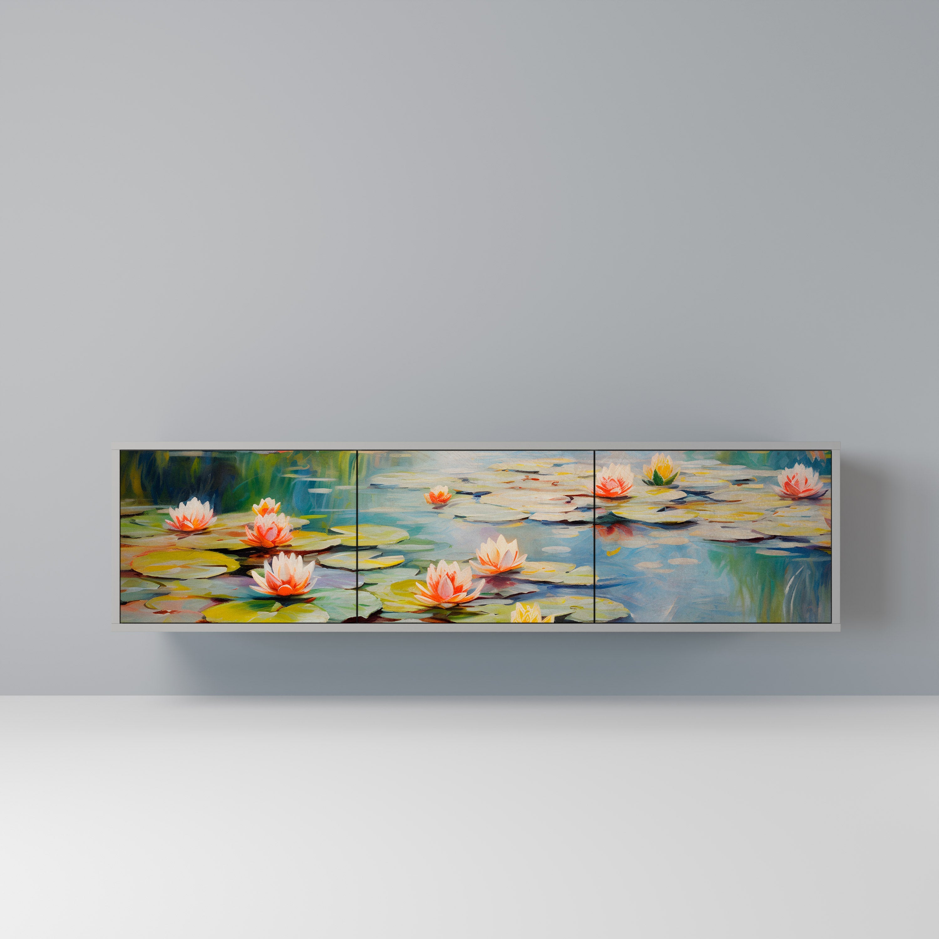 Βάση τηλεόρασης BLOOMING WATERS με 3 πόρτες σε γκρι φινίρισμα