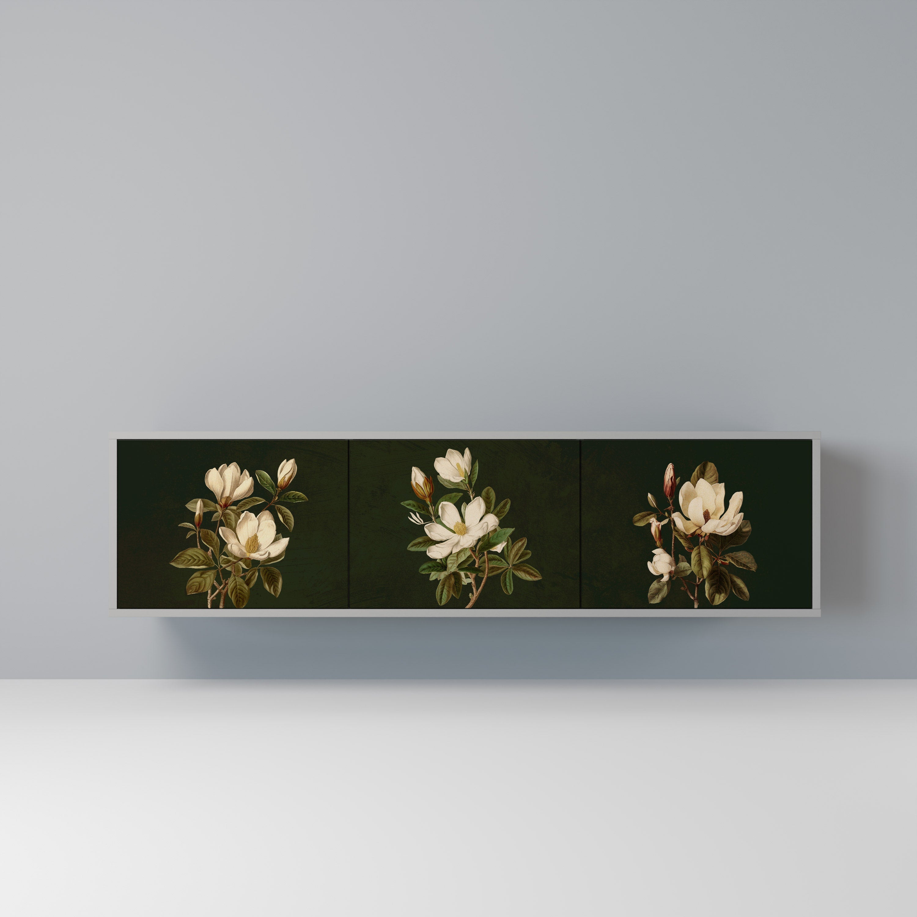 Τρίθυρη βάση τηλεόρασης FLORAL NOIR σε γκρι φινίρισμα