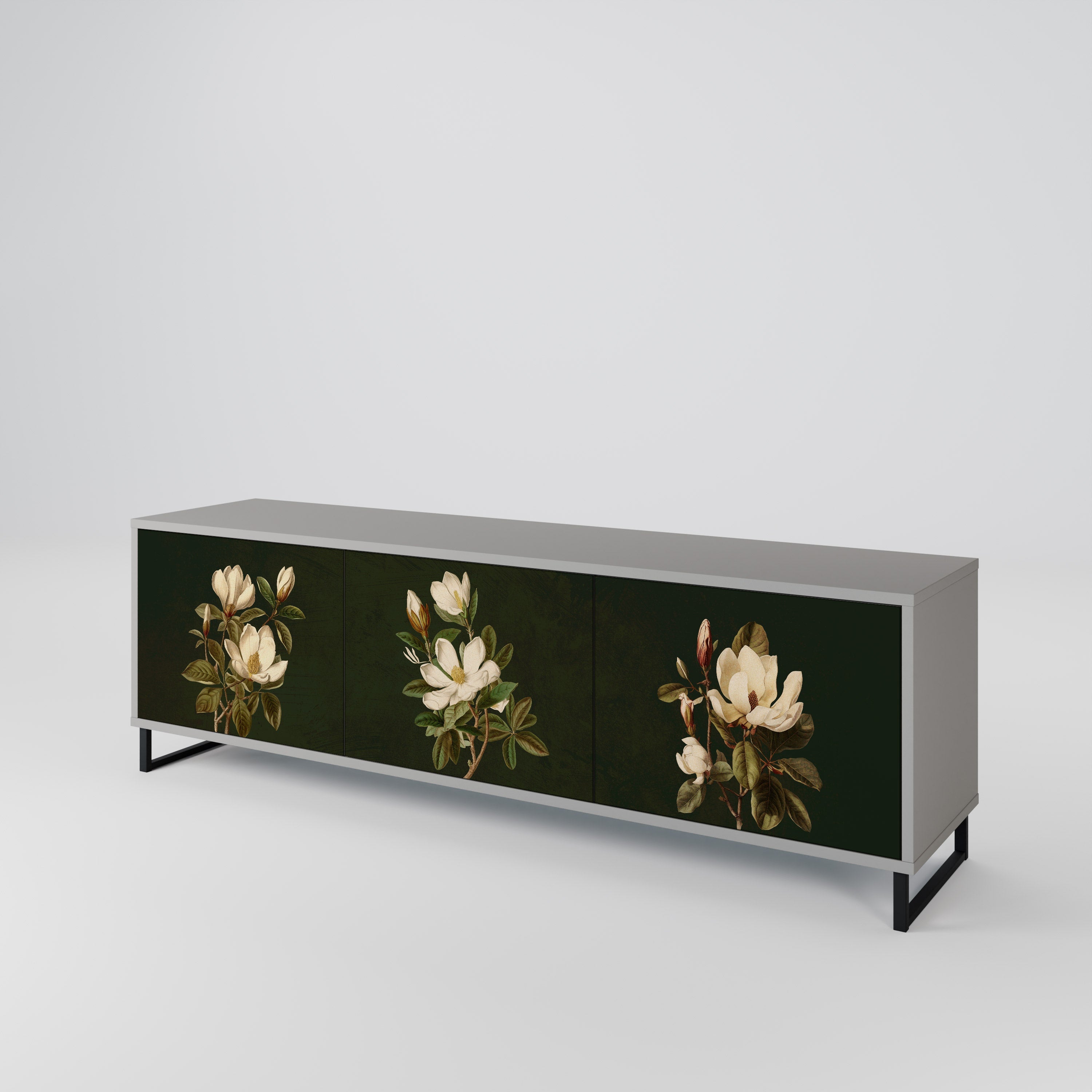 Τρίθυρη βάση τηλεόρασης FLORAL NOIR σε γκρι φινίρισμα