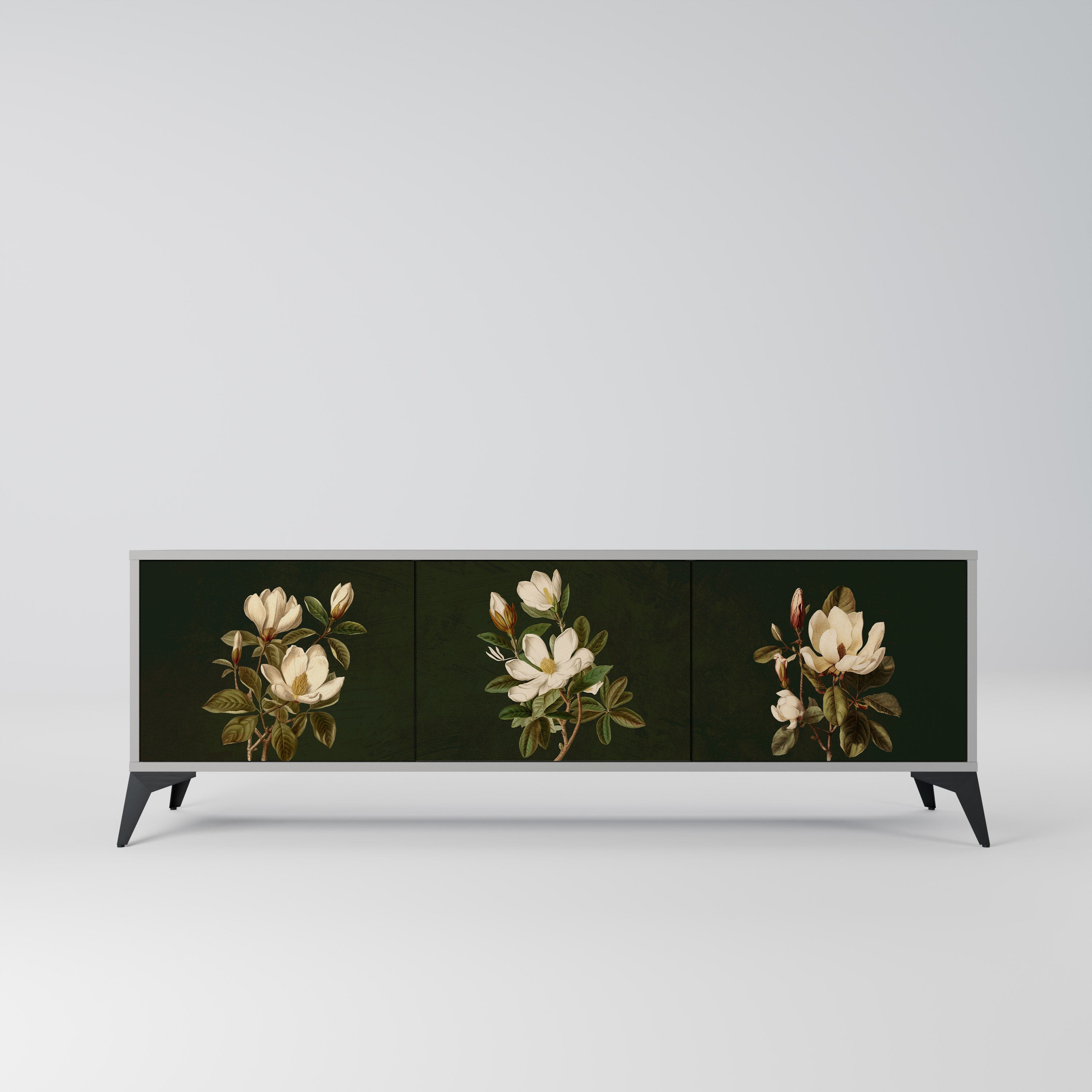 Τρίθυρη βάση τηλεόρασης FLORAL NOIR σε γκρι φινίρισμα