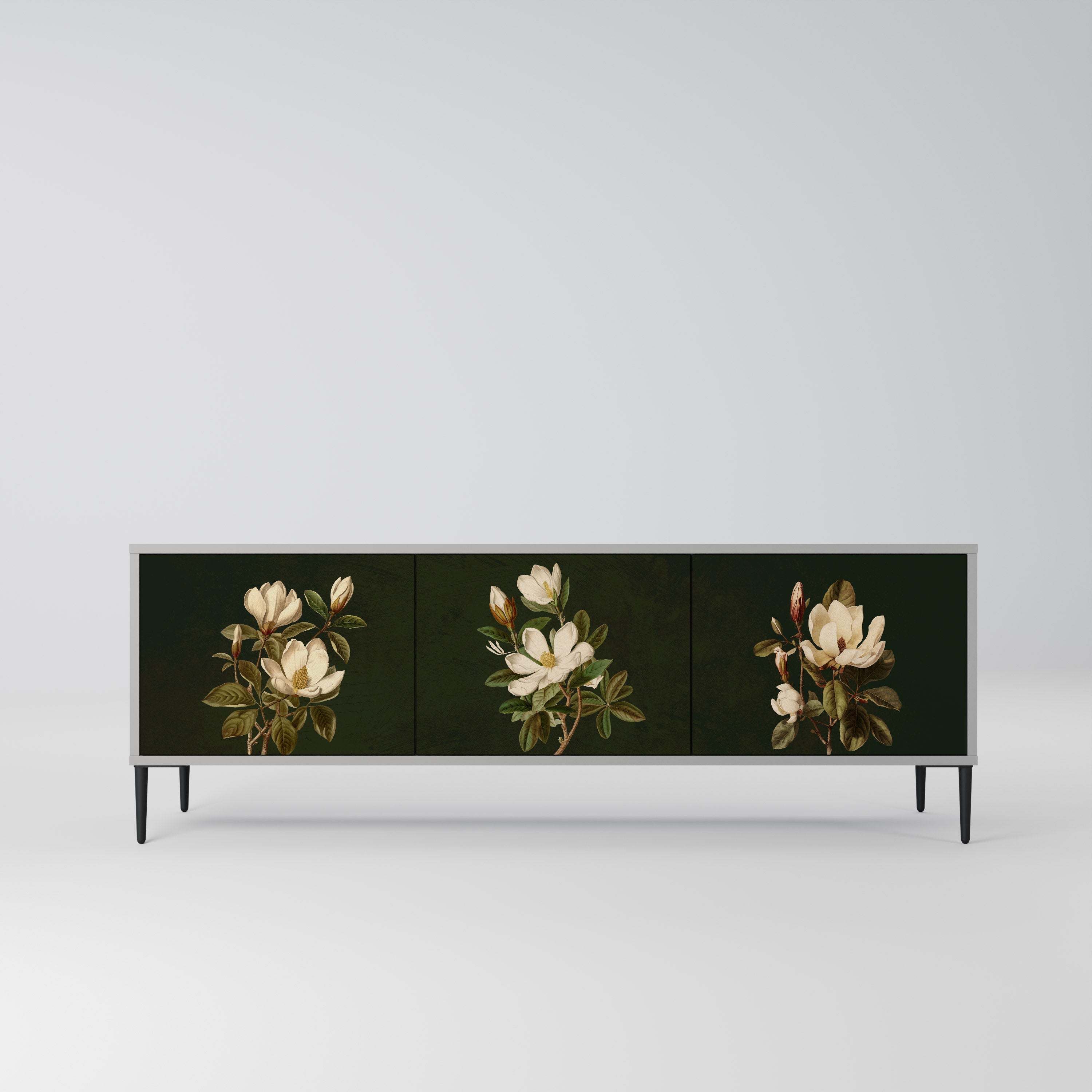 Τρίθυρη βάση τηλεόρασης FLORAL NOIR σε γκρι φινίρισμα
