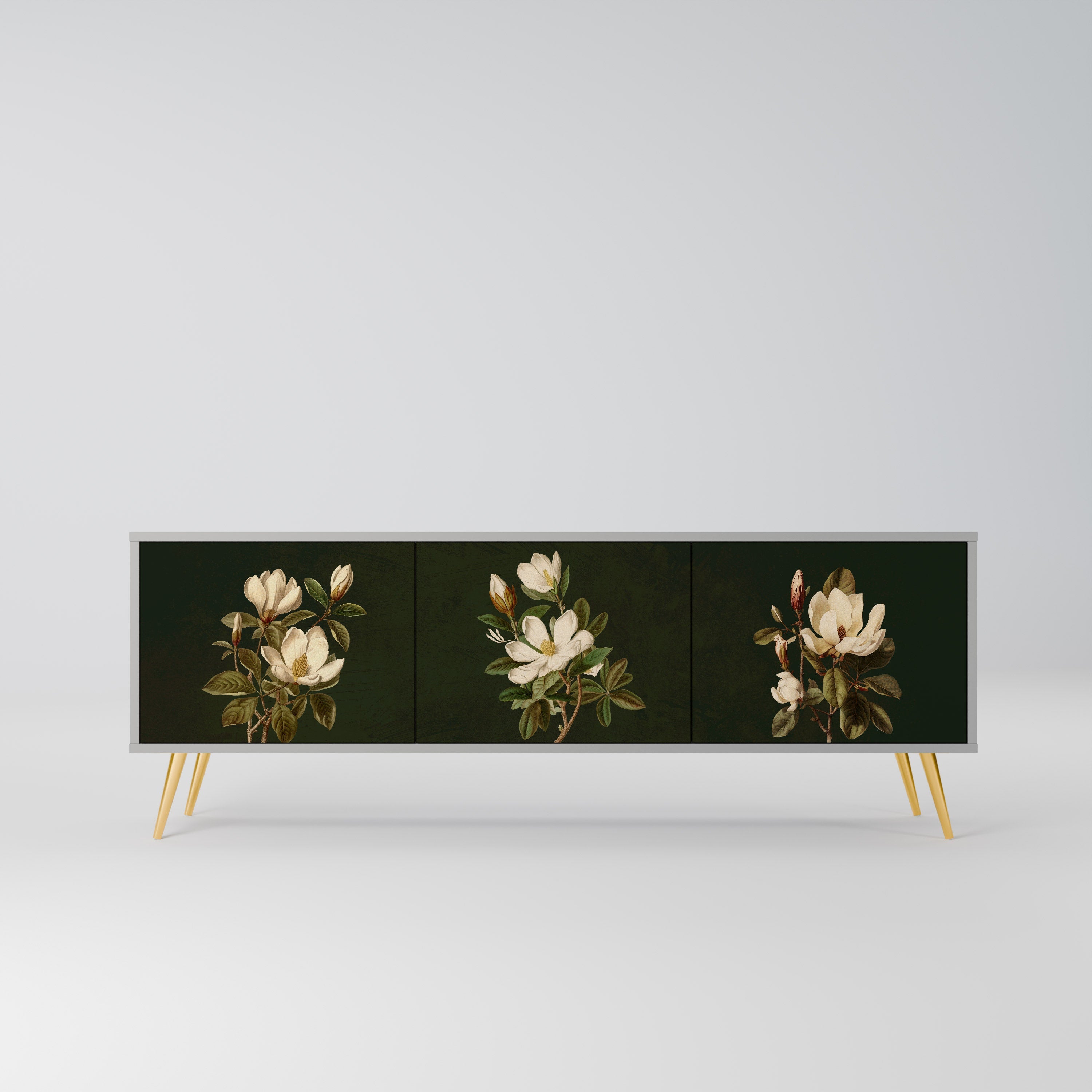 Τρίθυρη βάση τηλεόρασης FLORAL NOIR σε γκρι φινίρισμα