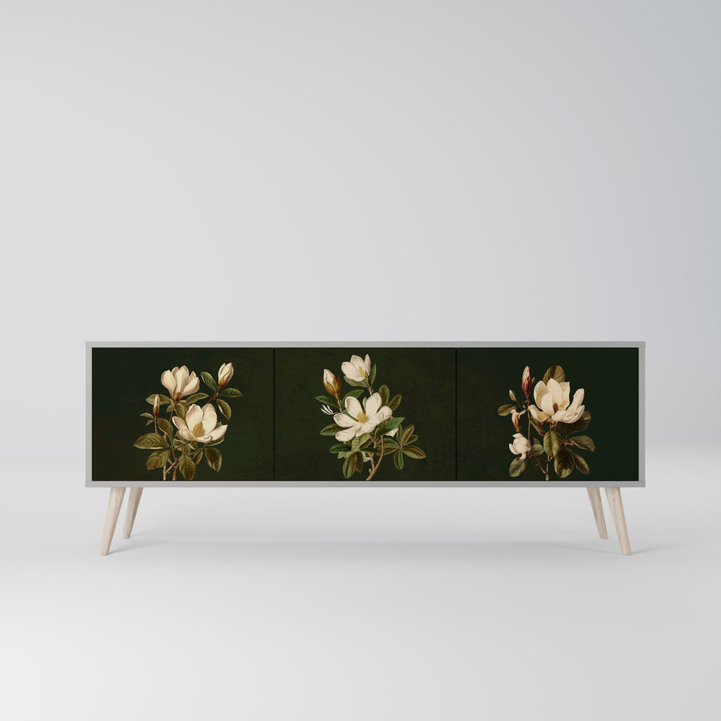 Τρίθυρη βάση τηλεόρασης FLORAL NOIR σε γκρι φινίρισμα