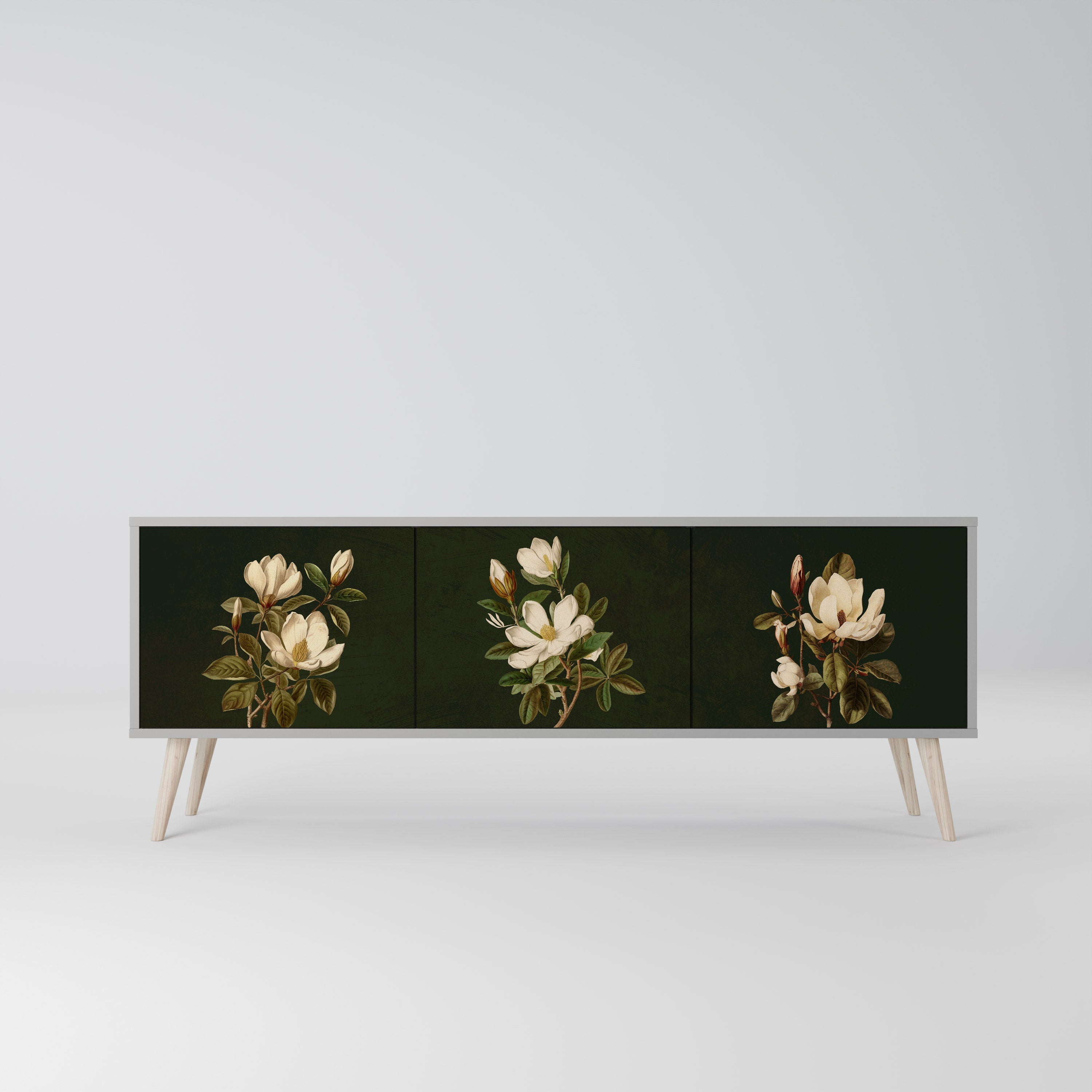 Τρίθυρη βάση τηλεόρασης FLORAL NOIR σε γκρι φινίρισμα