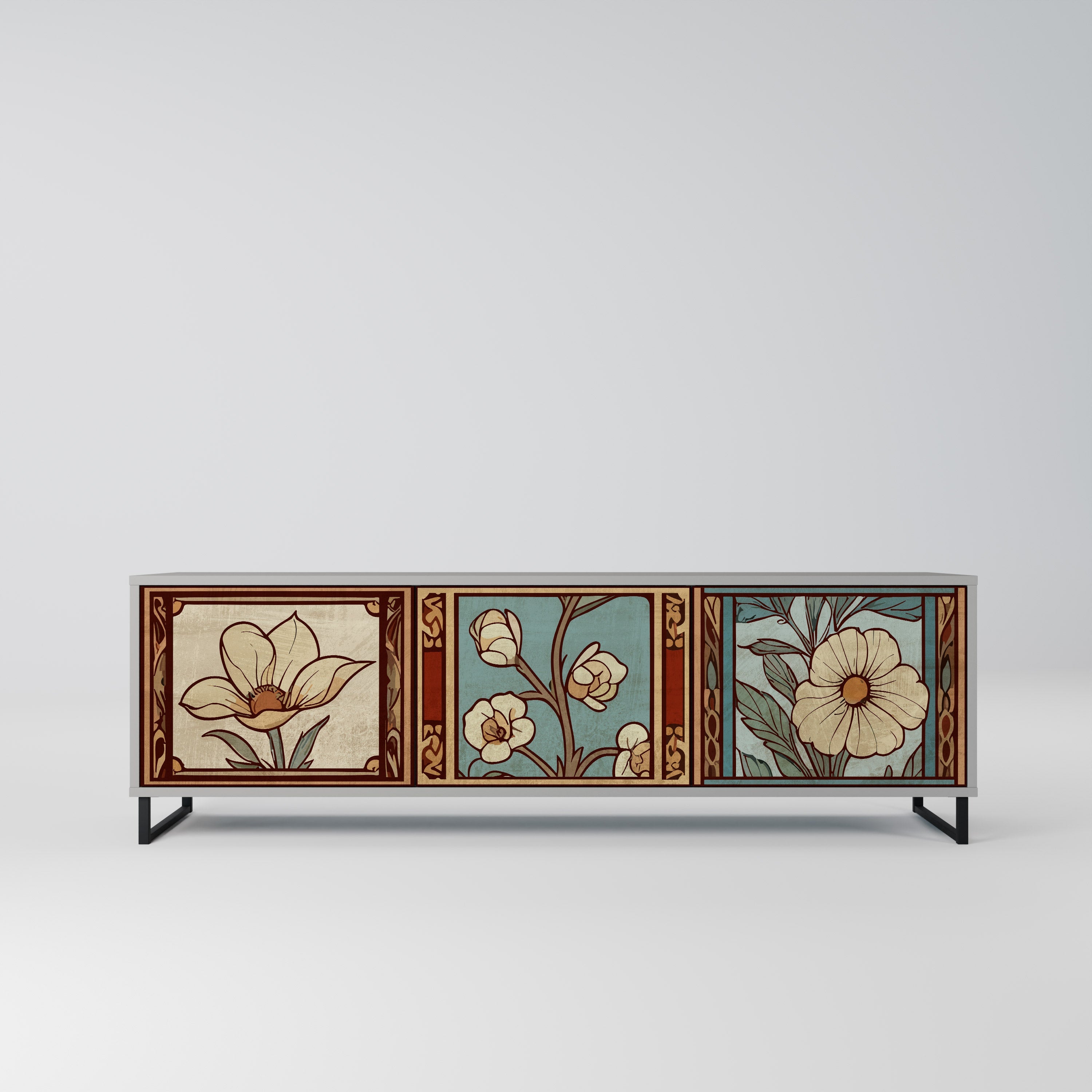 TIMELESS FLORA Τρίθυρη βάση τηλεόρασης σε γκρι φινίρισμα