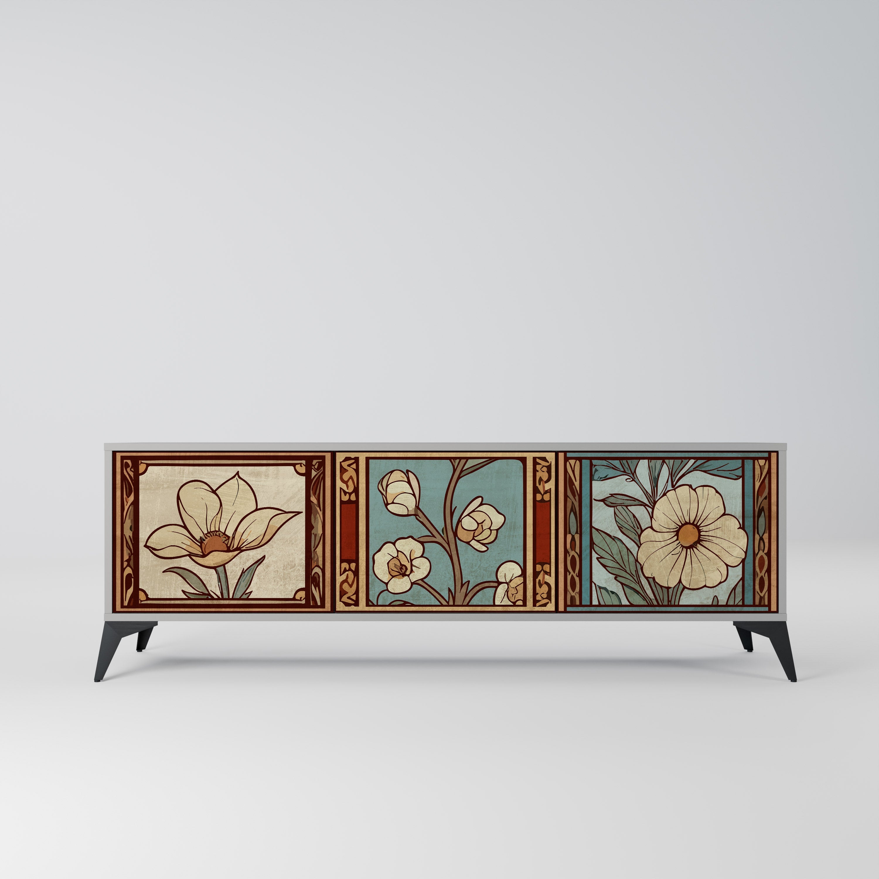 TIMELESS FLORA Τρίθυρη βάση τηλεόρασης σε γκρι φινίρισμα