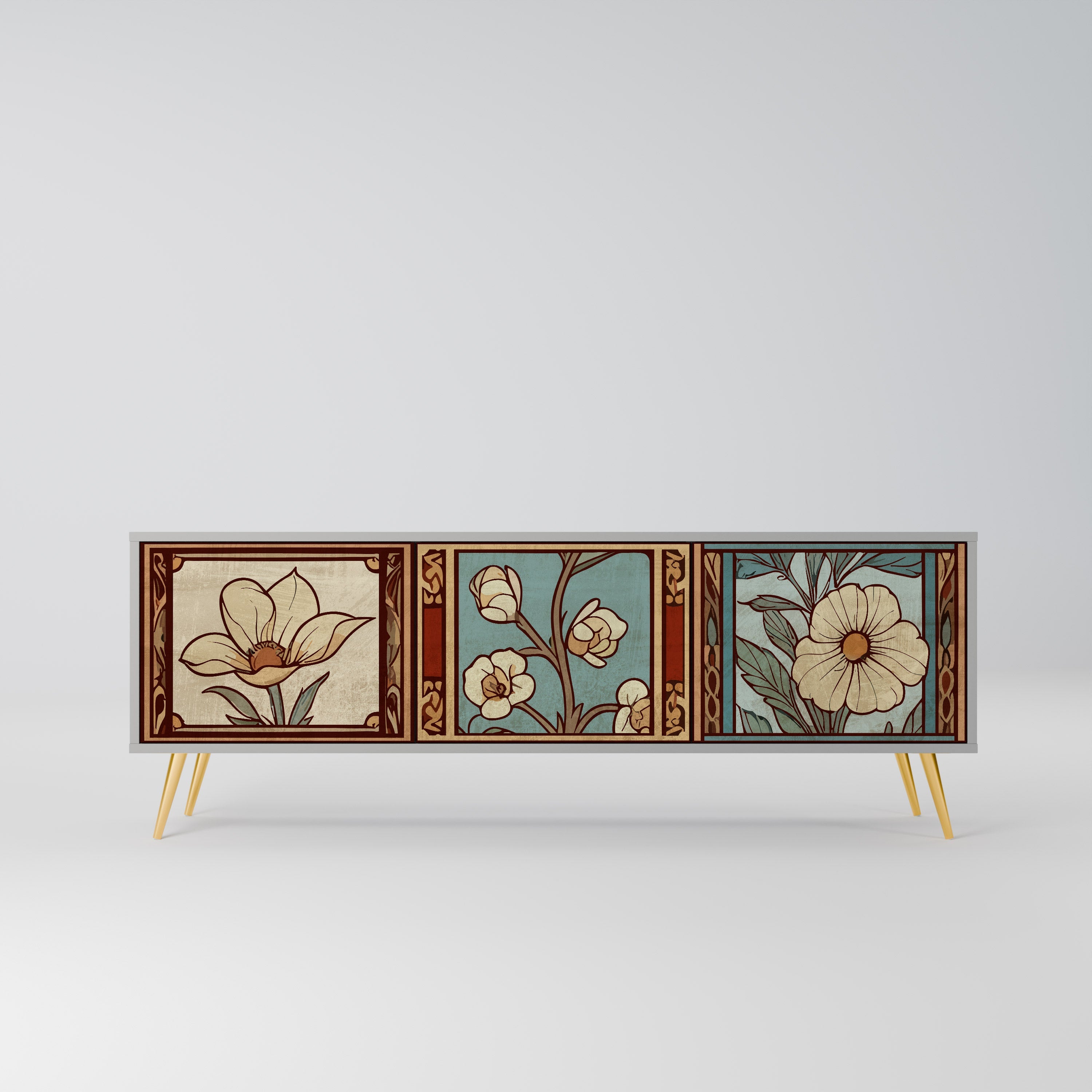 TIMELESS FLORA Τρίθυρη βάση τηλεόρασης σε γκρι φινίρισμα