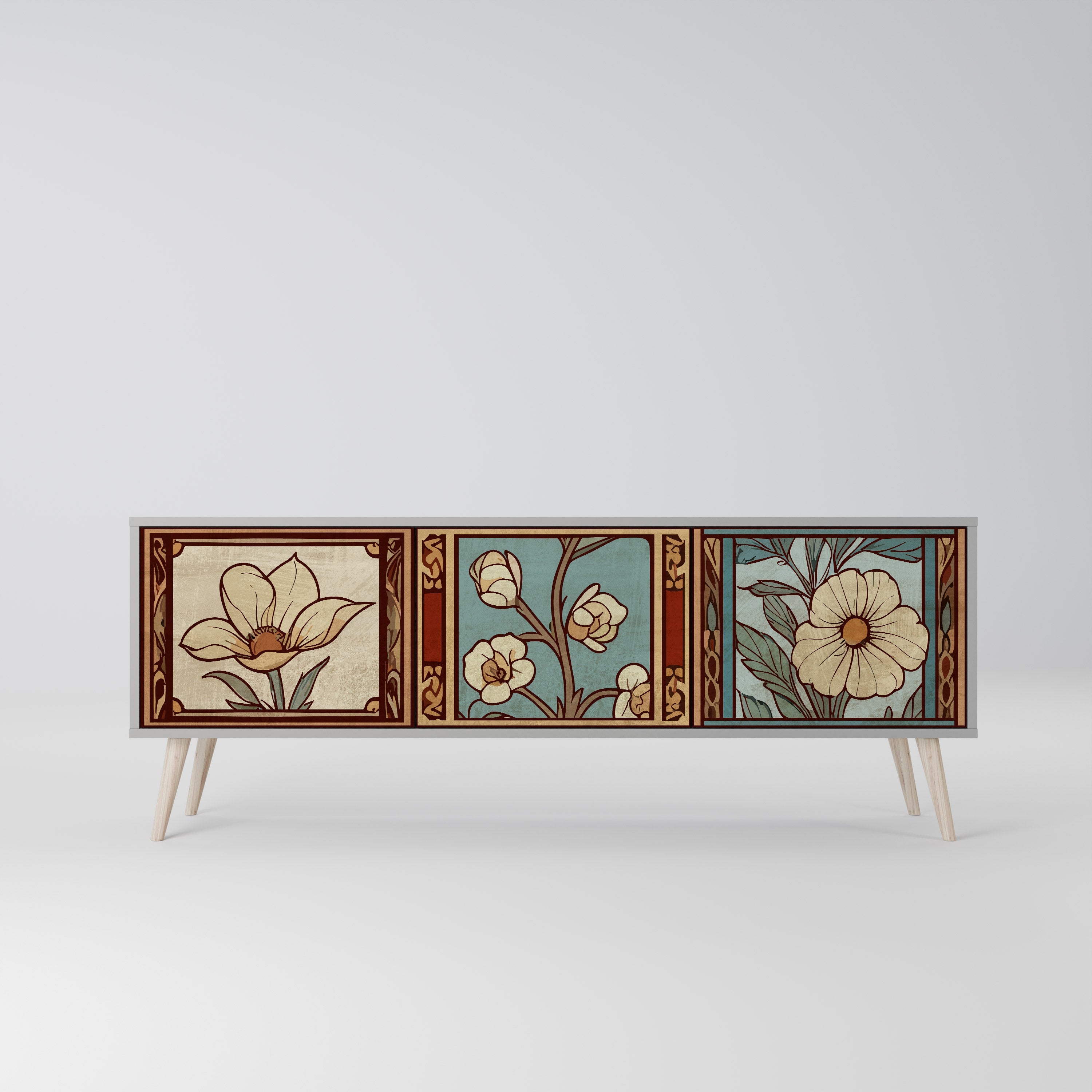 TIMELESS FLORA Τρίθυρη βάση τηλεόρασης σε γκρι φινίρισμα