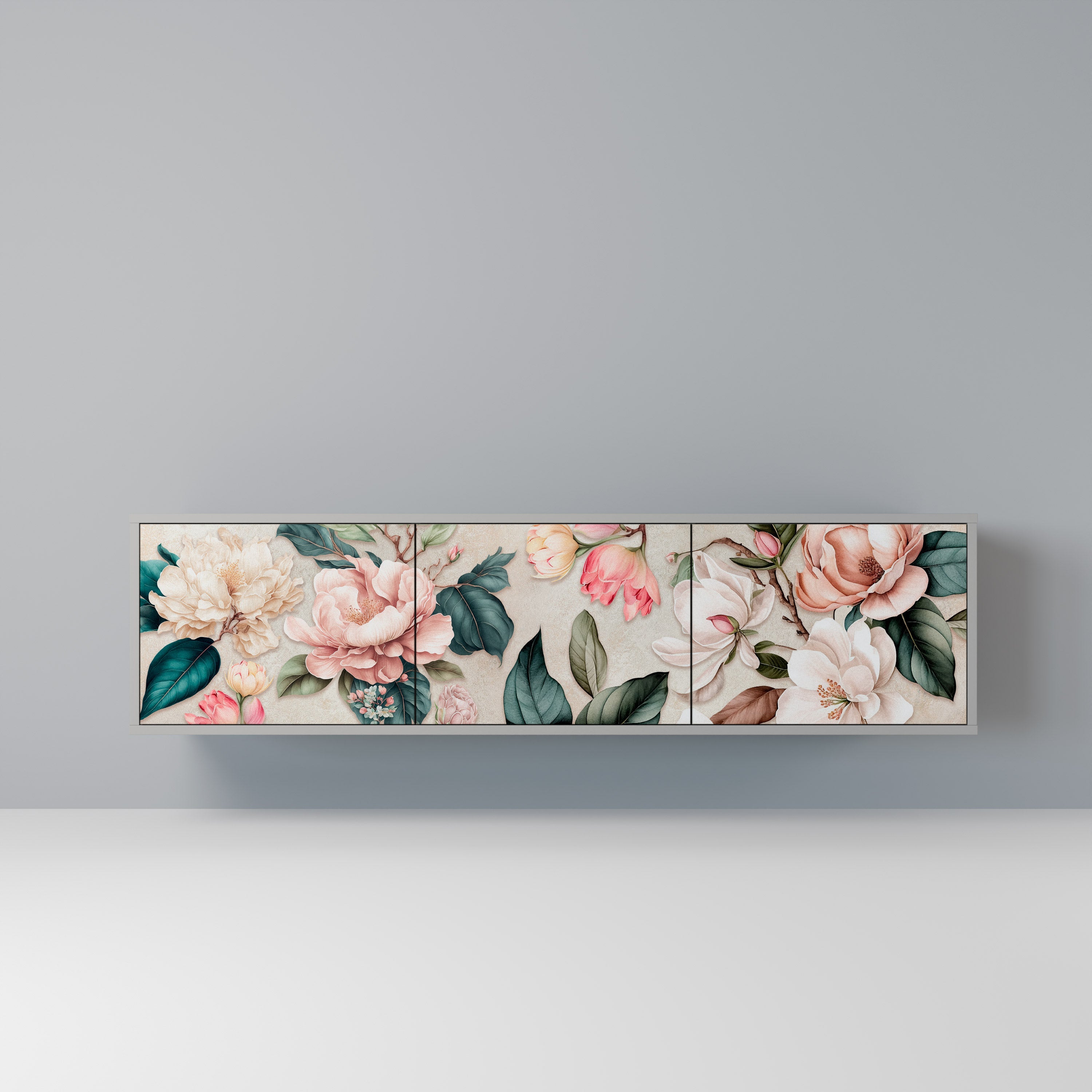 FLORAL GRACE 3θυρη βάση τηλεόρασης σε γκρι φινίρισμα