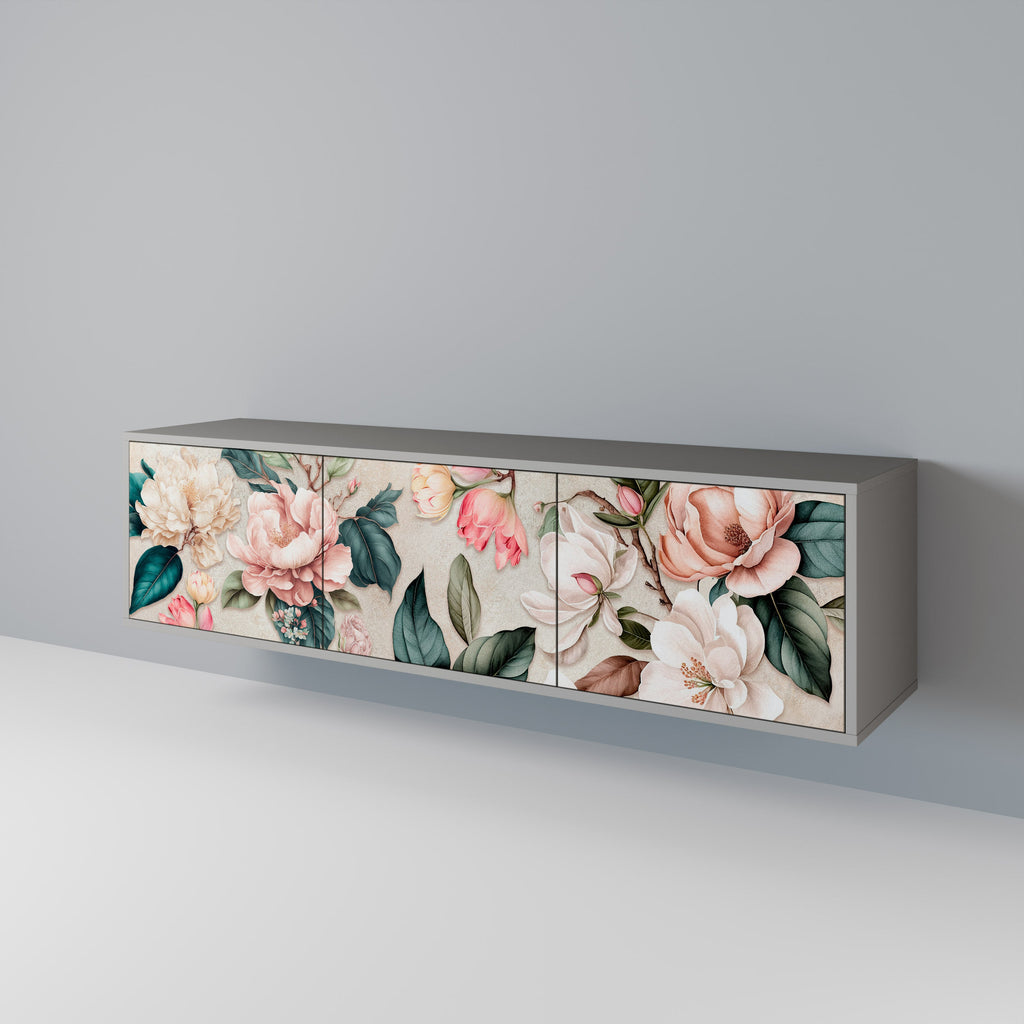 FLORAL GRACE 3θυρη βάση τηλεόρασης σε γκρι φινίρισμα