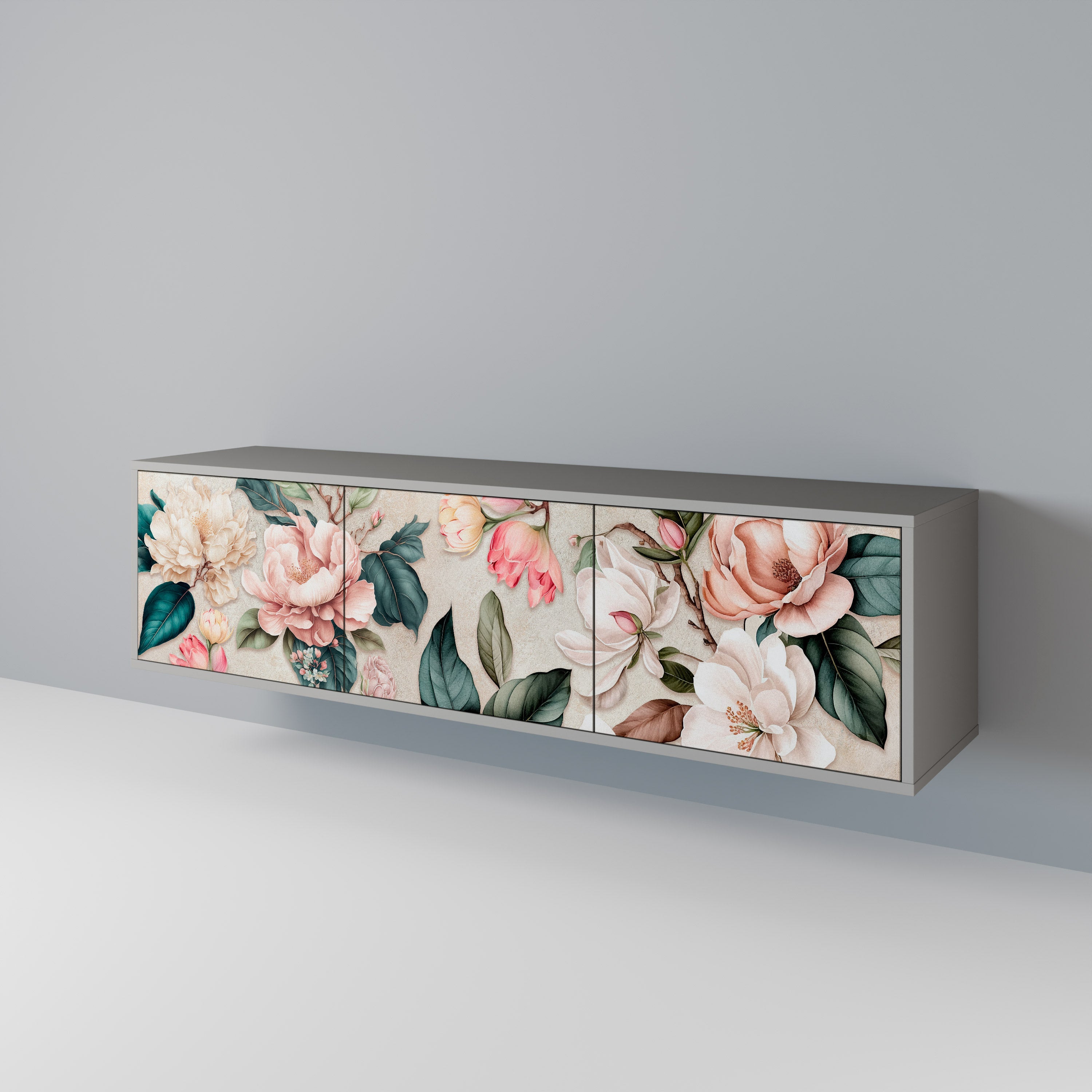 FLORAL GRACE 3θυρη βάση τηλεόρασης σε γκρι φινίρισμα
