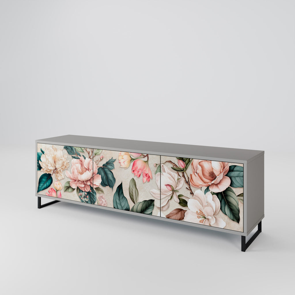 FLORAL GRACE 3θυρη βάση τηλεόρασης σε γκρι φινίρισμα
