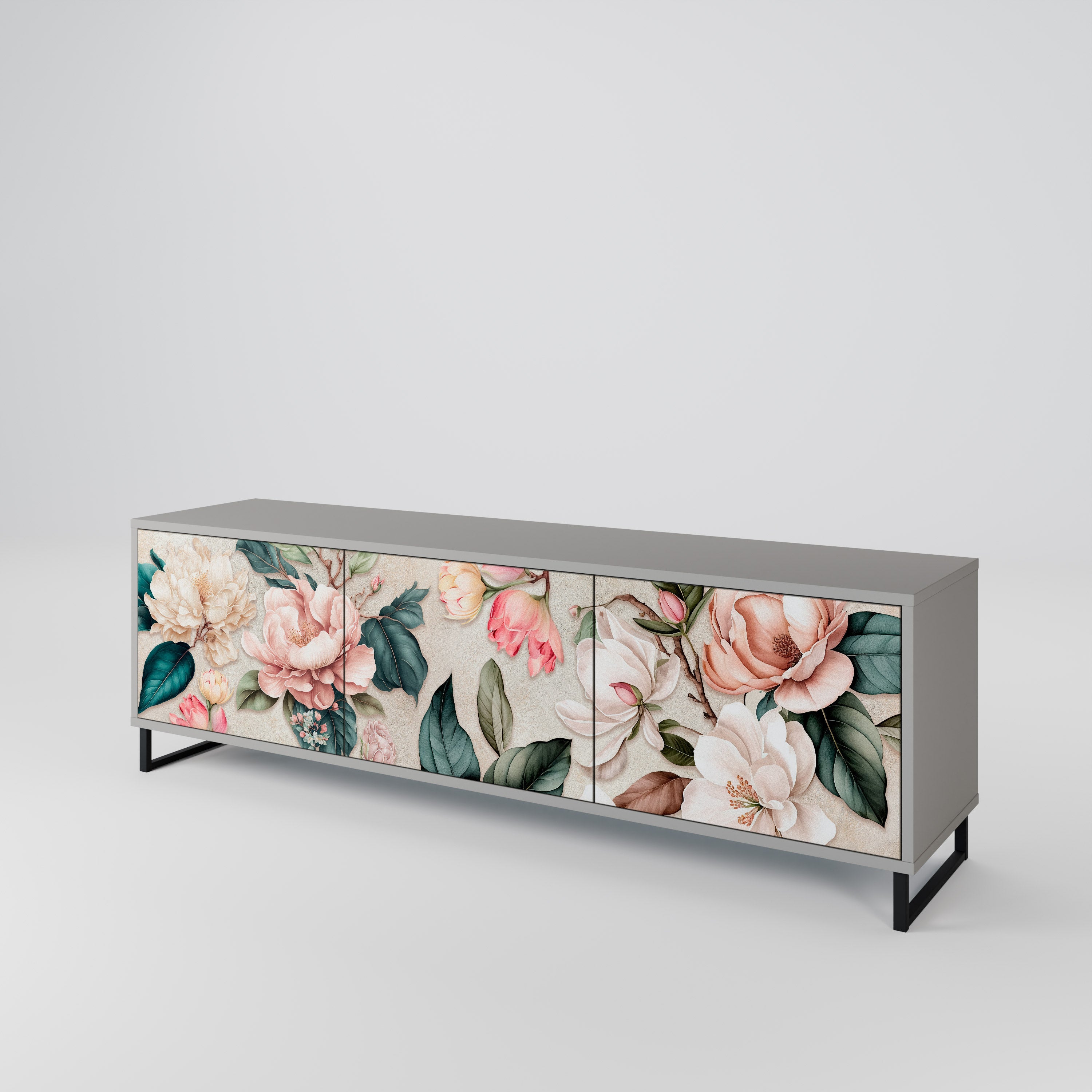 FLORAL GRACE 3θυρη βάση τηλεόρασης σε γκρι φινίρισμα