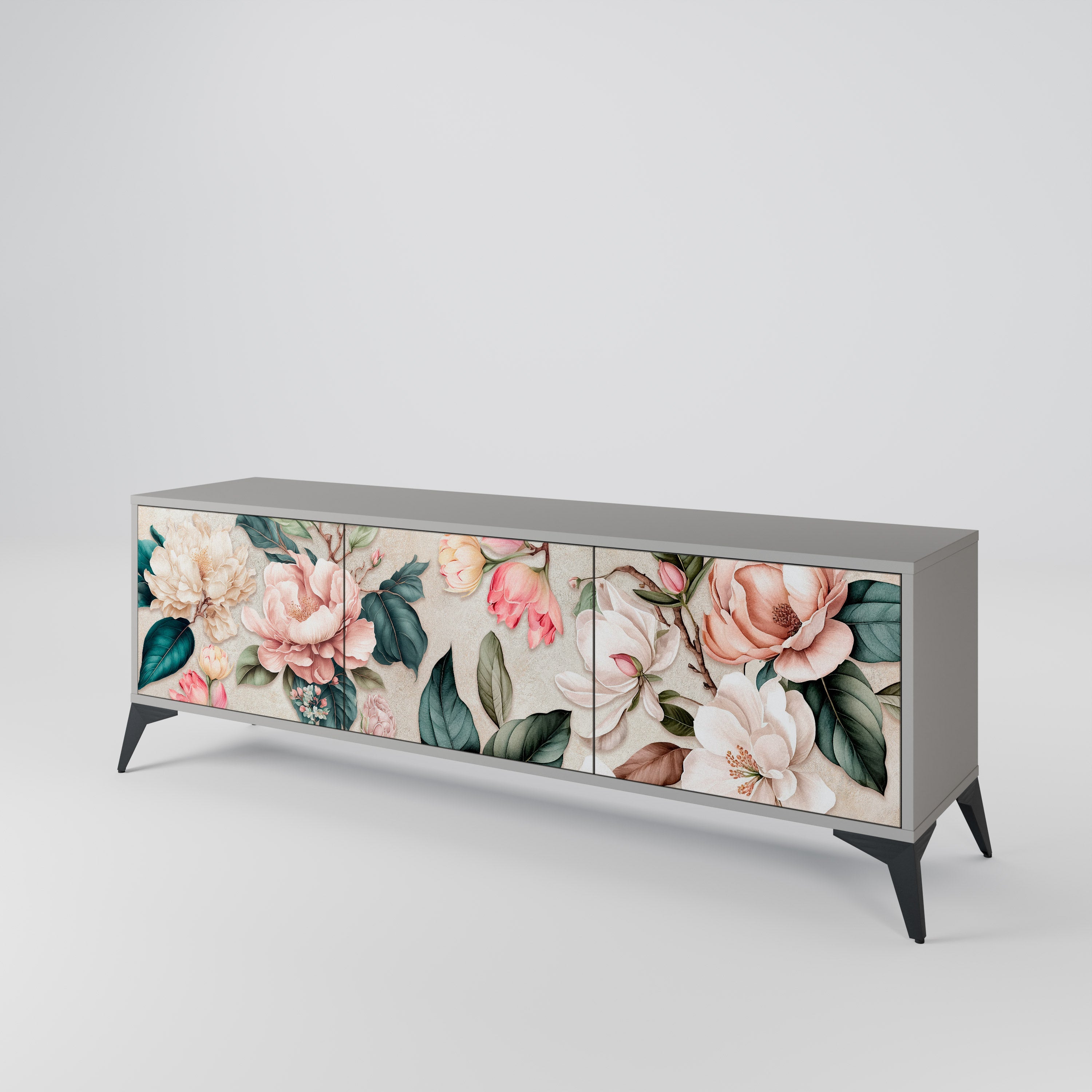 FLORAL GRACE 3θυρη βάση τηλεόρασης σε γκρι φινίρισμα