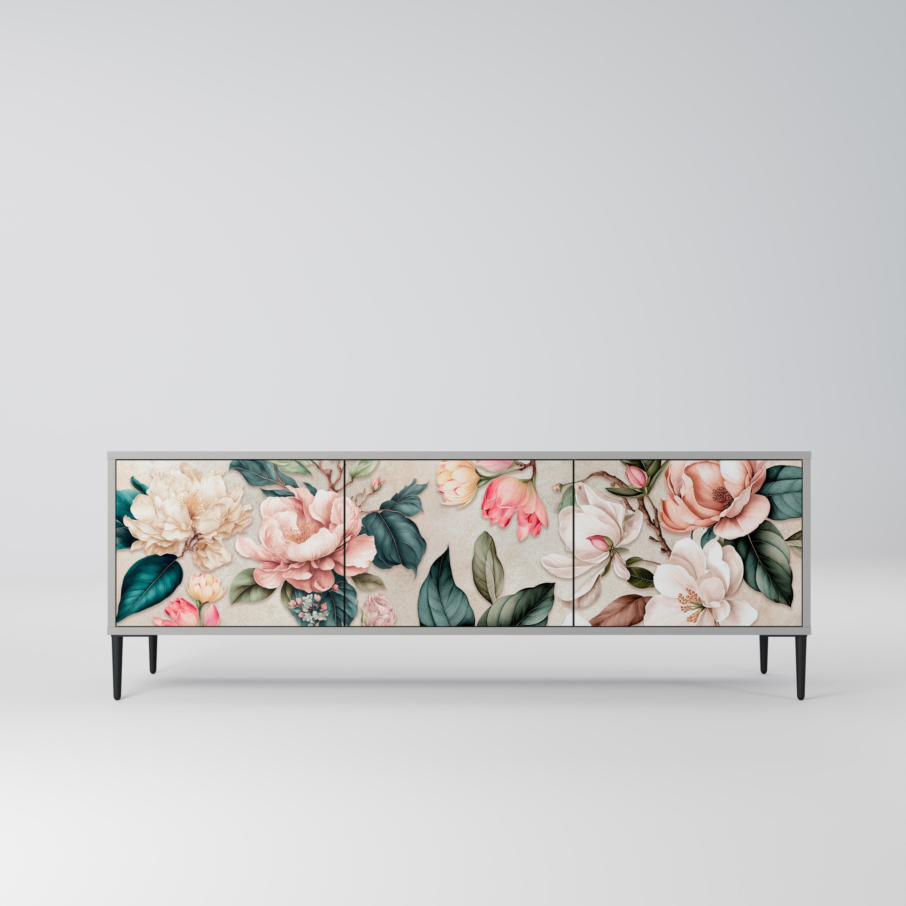 FLORAL GRACE 3θυρη βάση τηλεόρασης σε γκρι φινίρισμα