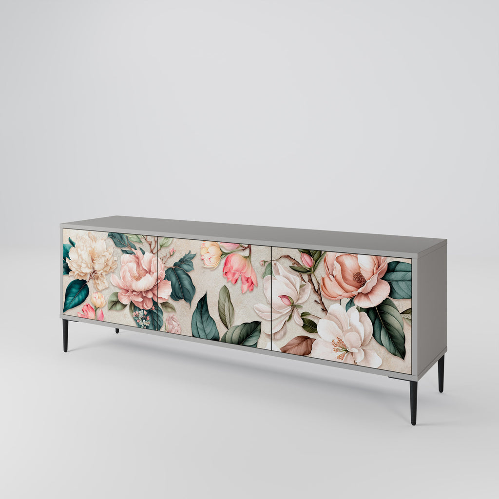 FLORAL GRACE 3θυρη βάση τηλεόρασης σε γκρι φινίρισμα