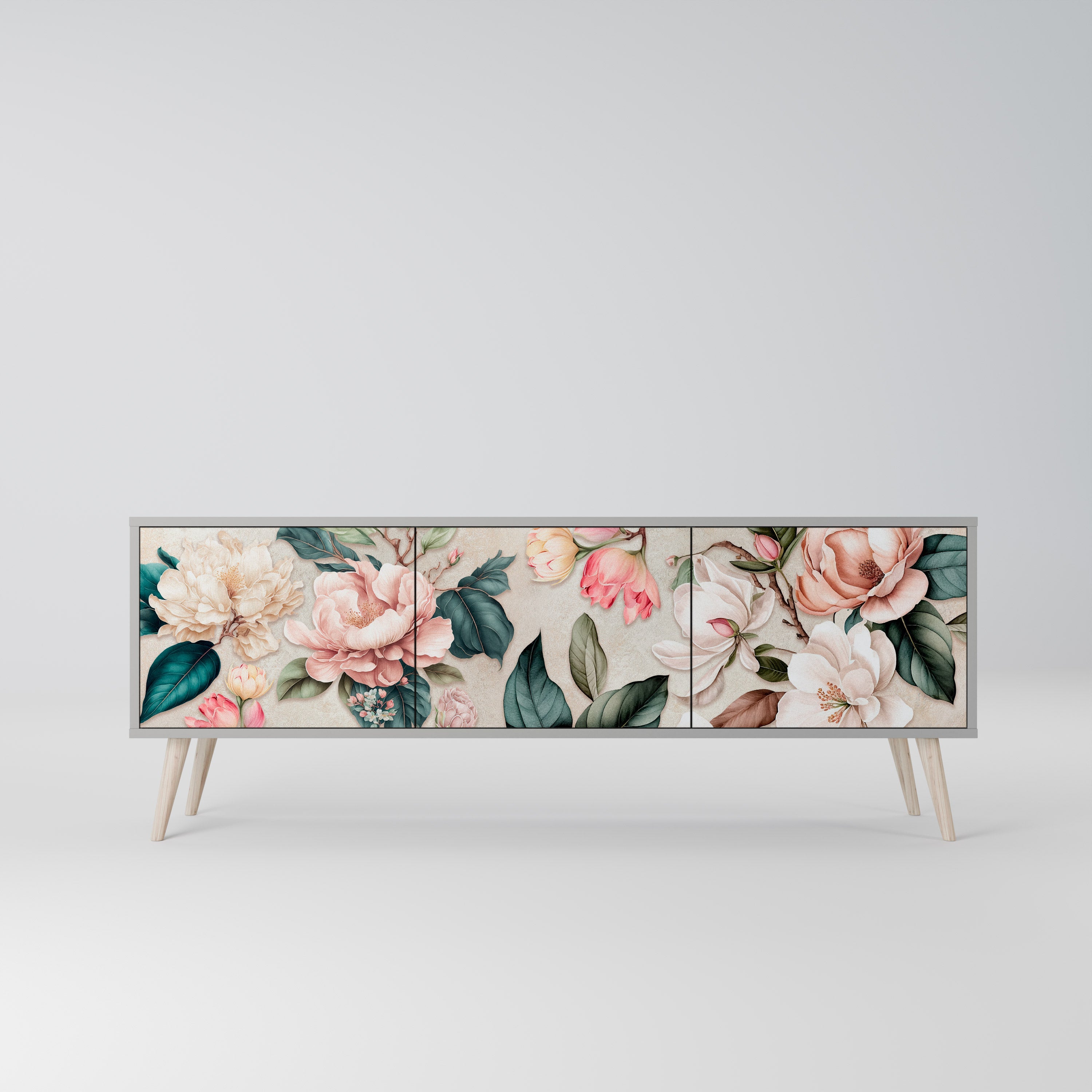 FLORAL GRACE 3θυρη βάση τηλεόρασης σε γκρι φινίρισμα