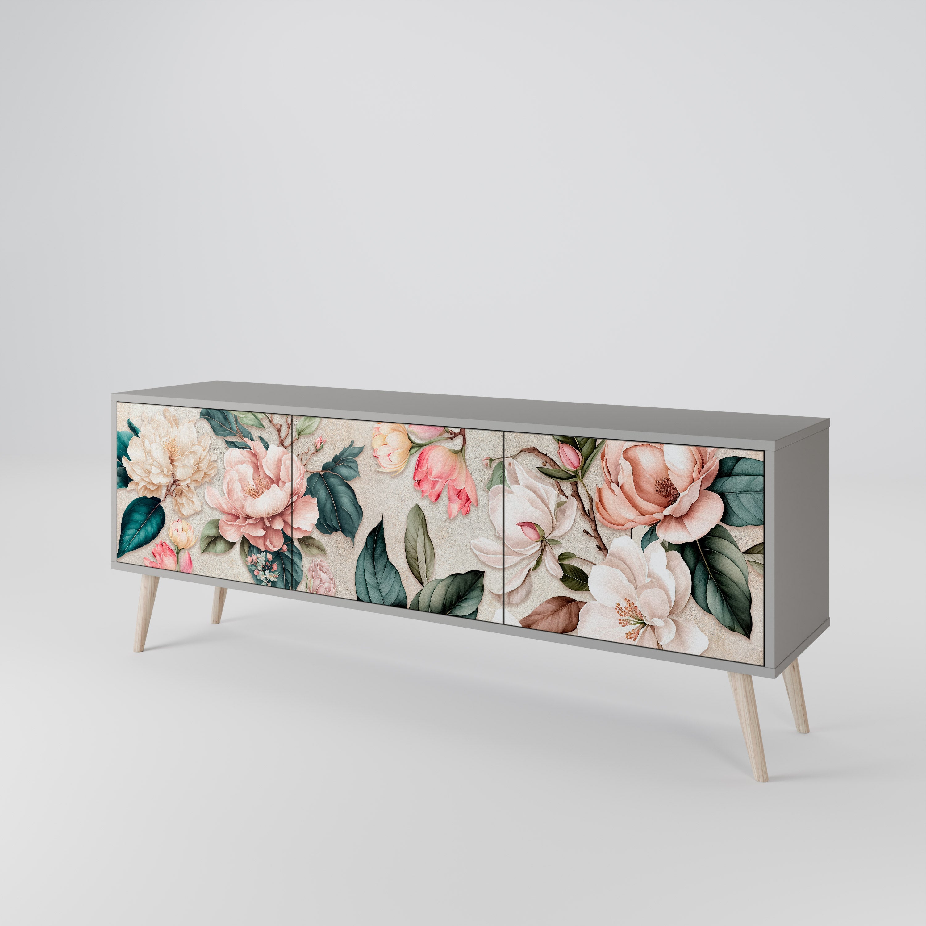 FLORAL GRACE 3θυρη βάση τηλεόρασης σε γκρι φινίρισμα