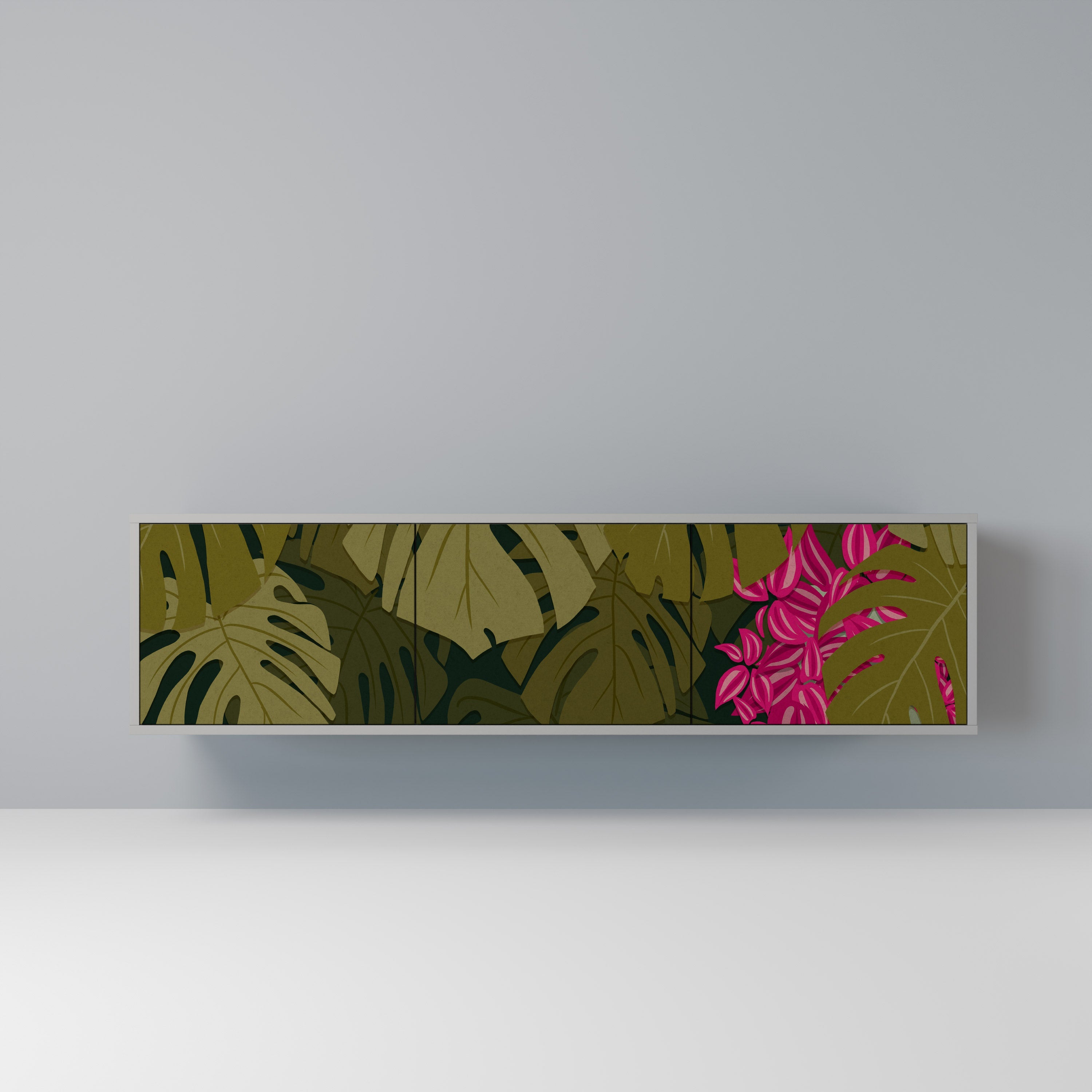Βάση τηλεόρασης TROPICAL BEAUTY με 3 πόρτες σε γκρι φινίρισμα