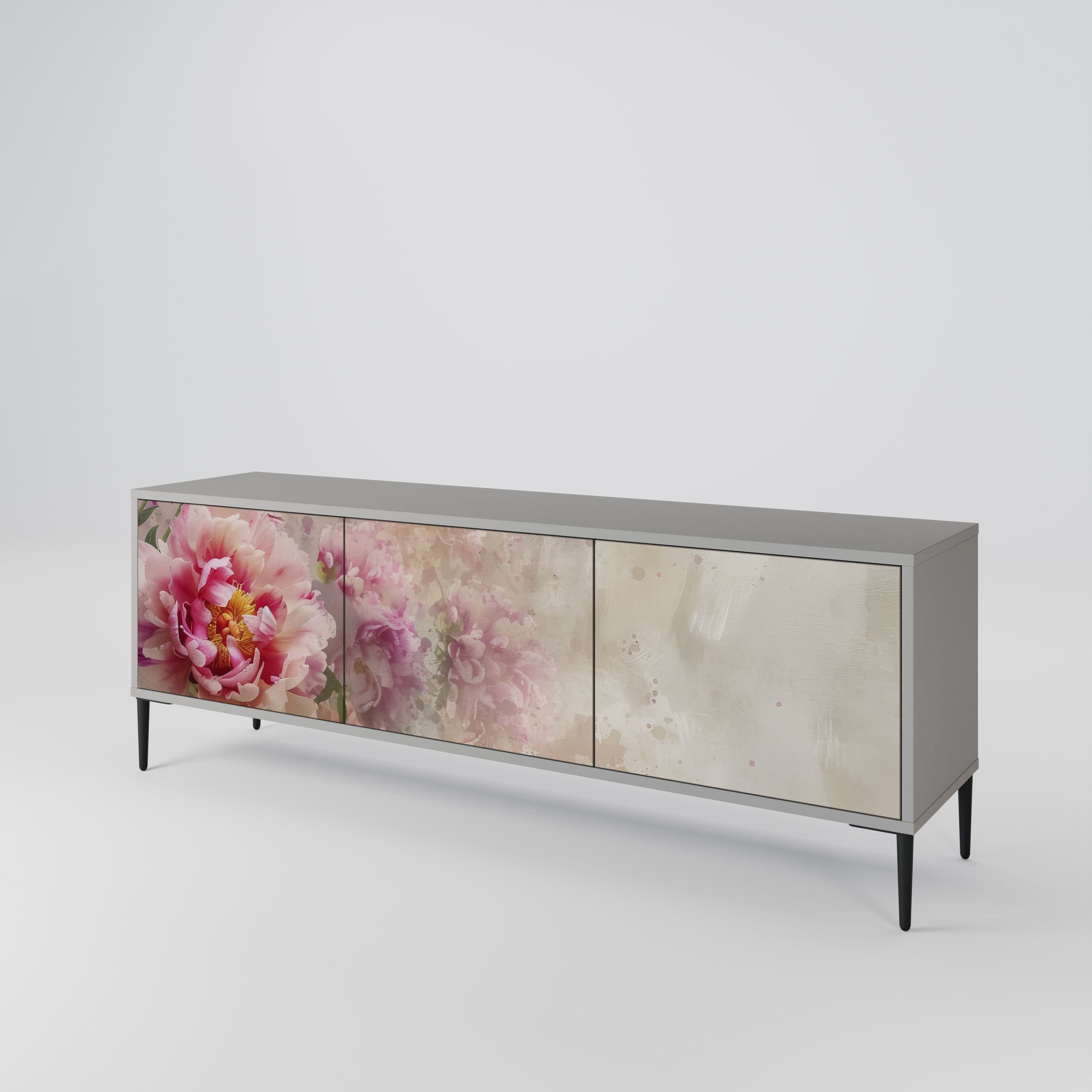 PEONY WHISPER Τρίθυρη βάση τηλεόρασης σε γκρι φινίρισμα