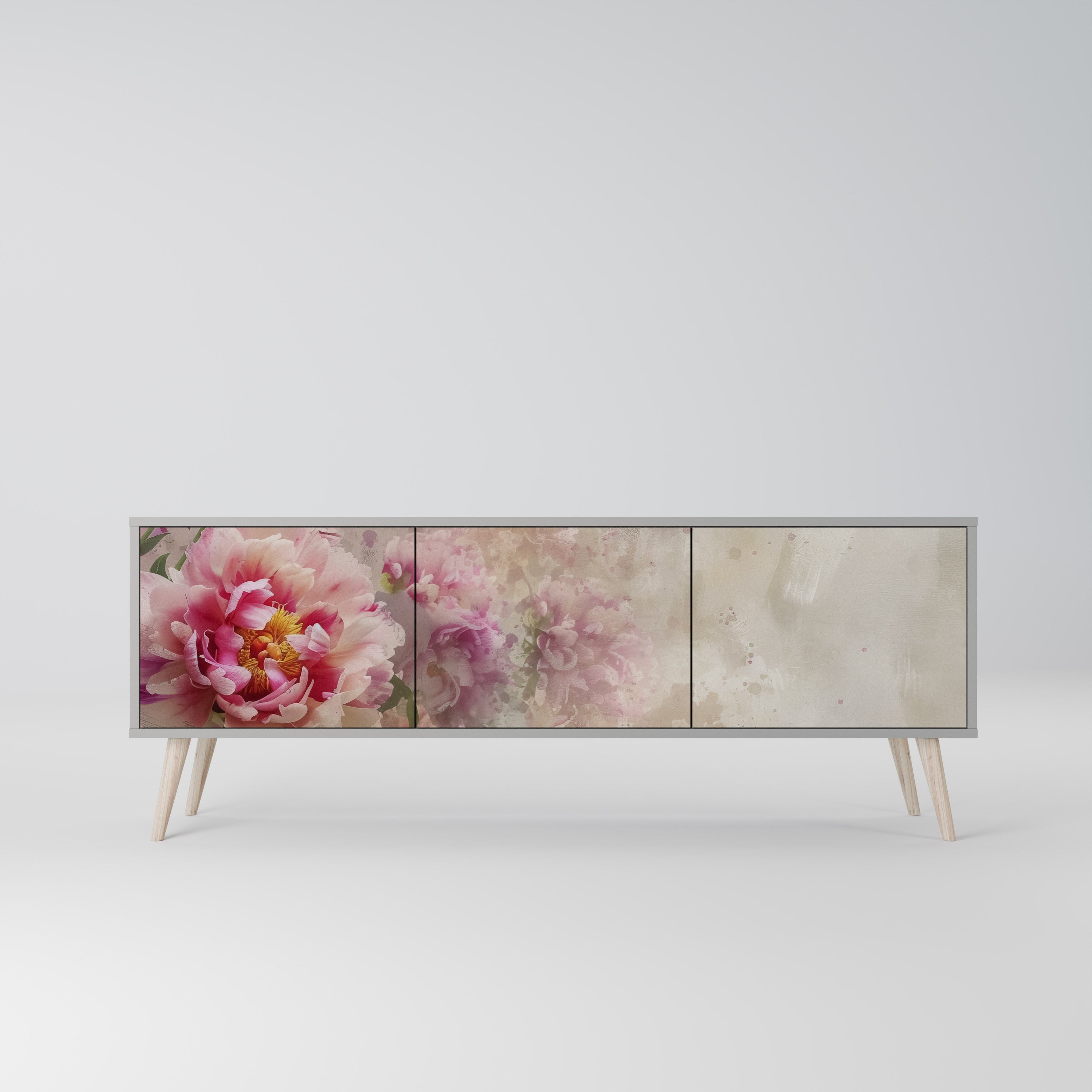 PEONY WHISPER Τρίθυρη βάση τηλεόρασης σε γκρι φινίρισμα