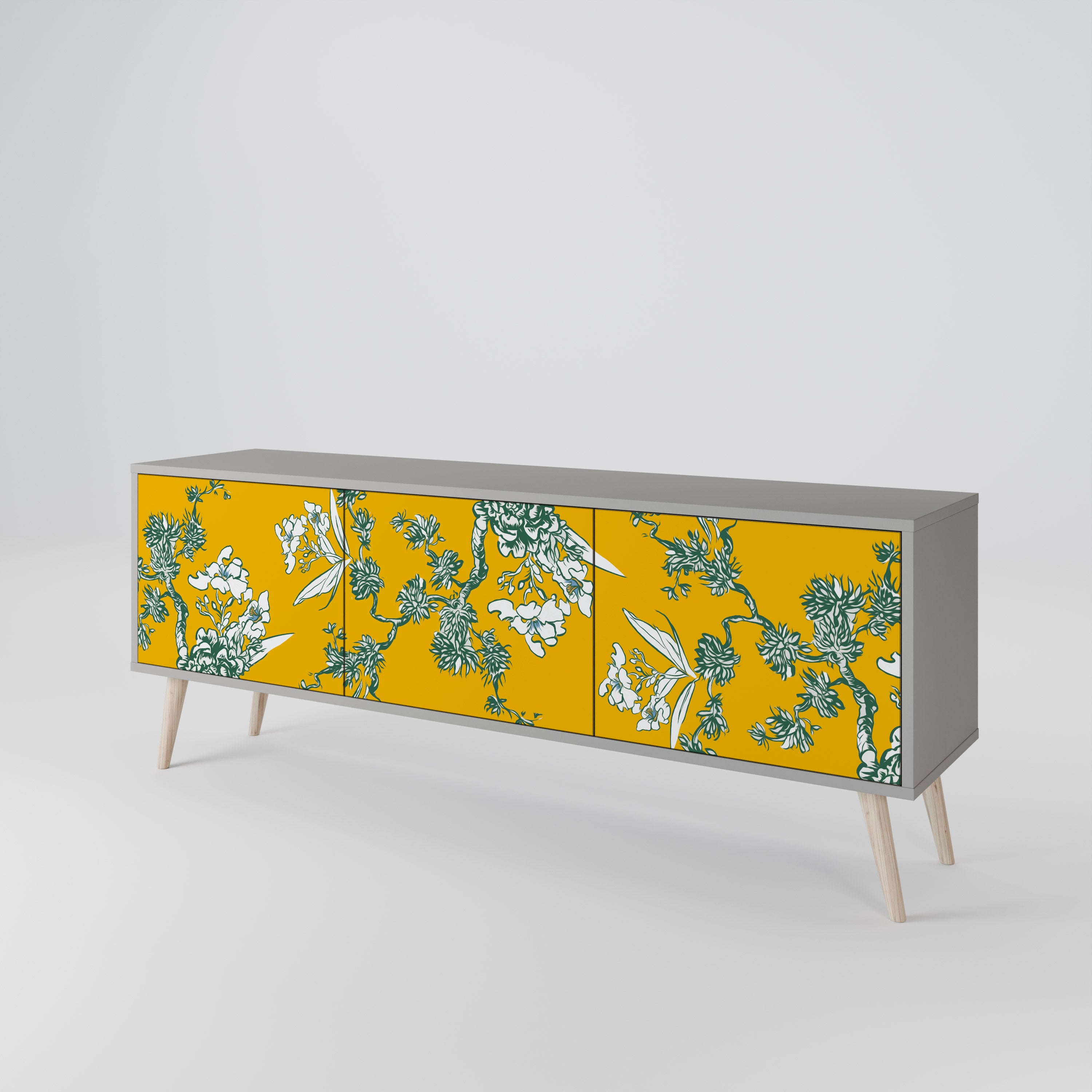 YELLOW CHINOISERIE 3-Door TV Cabinet