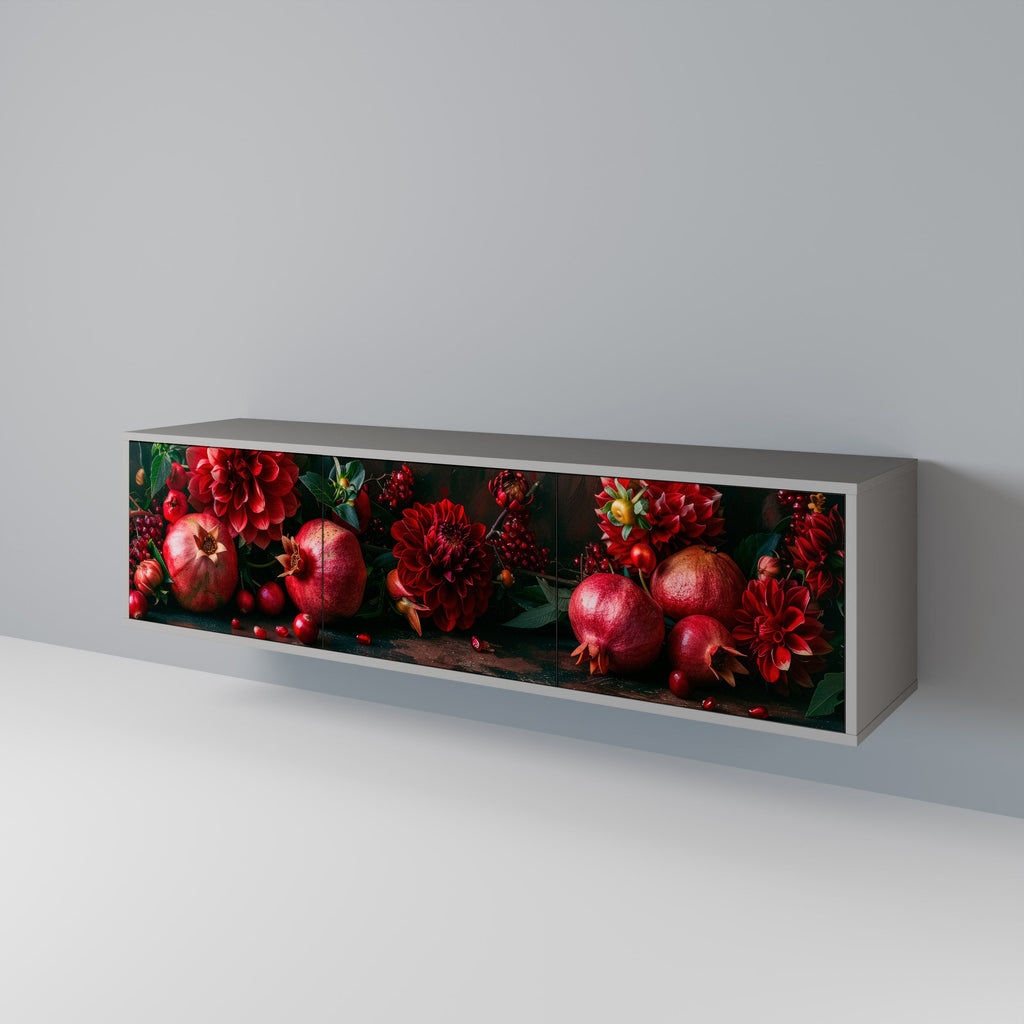 Τρίθυρη βάση τηλεόρασης DAHLIAS AND POMEGRANATES σε γκρι φινίρισμα